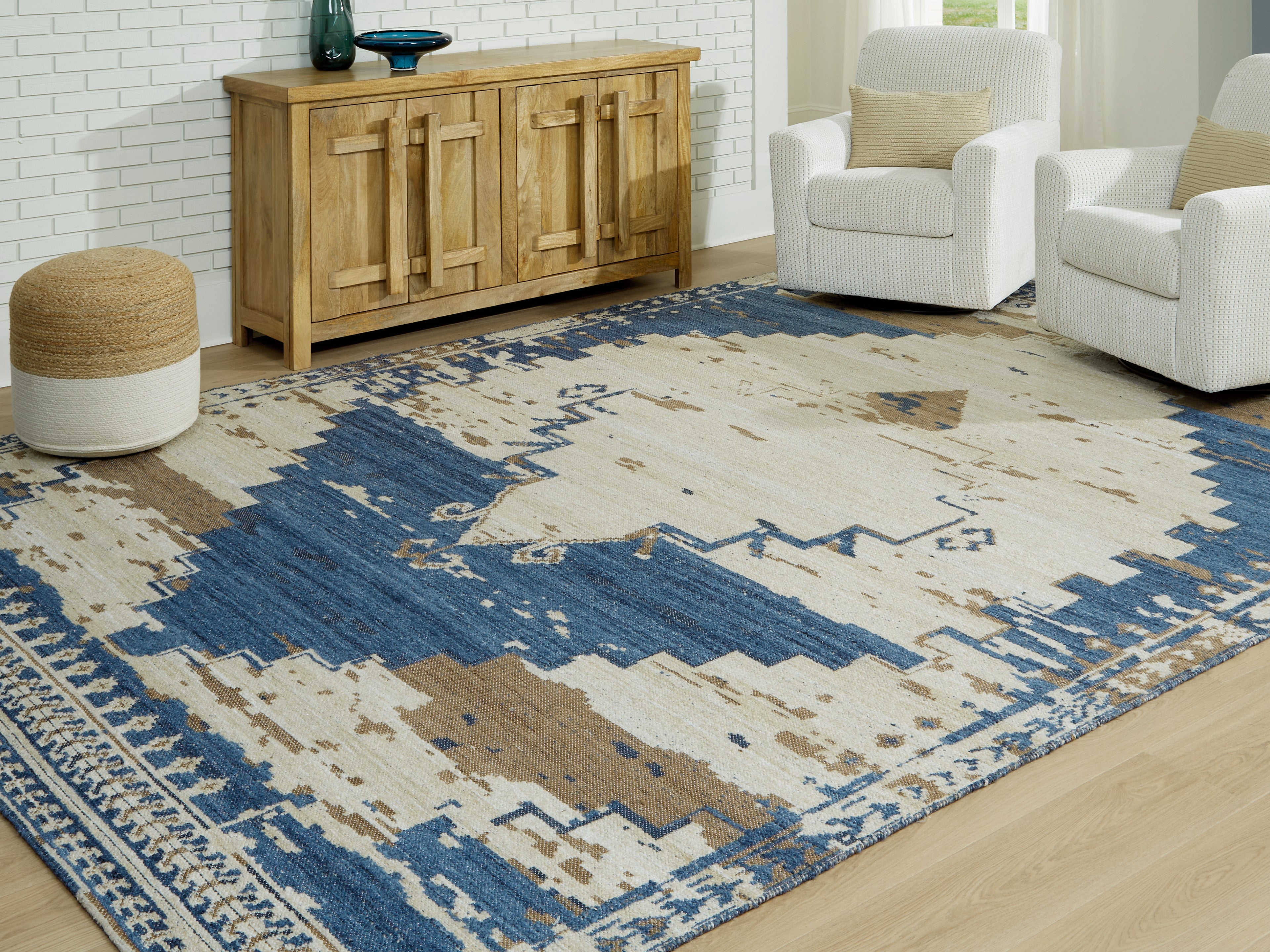 Elite Furniture Outlet - Ashley Furniture - Varnler Rug - 10' x 14' Rug / Blue/Brown/Tan - R407130