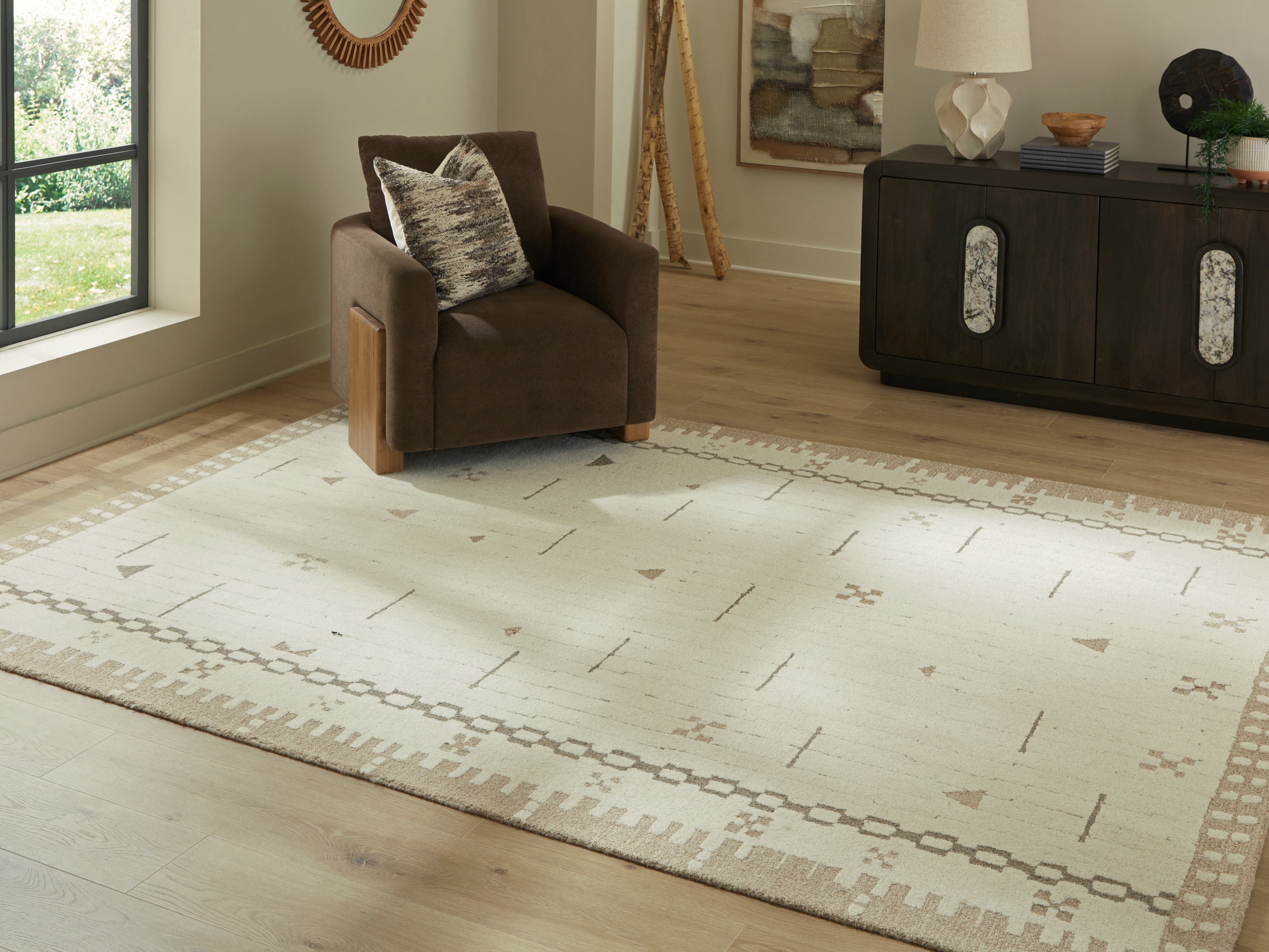 Elite Furniture Outlet - Ashley Furniture - Dot Rug - 7'8" x 10' Area Rug / Cream/Brown/Taupe - R407651