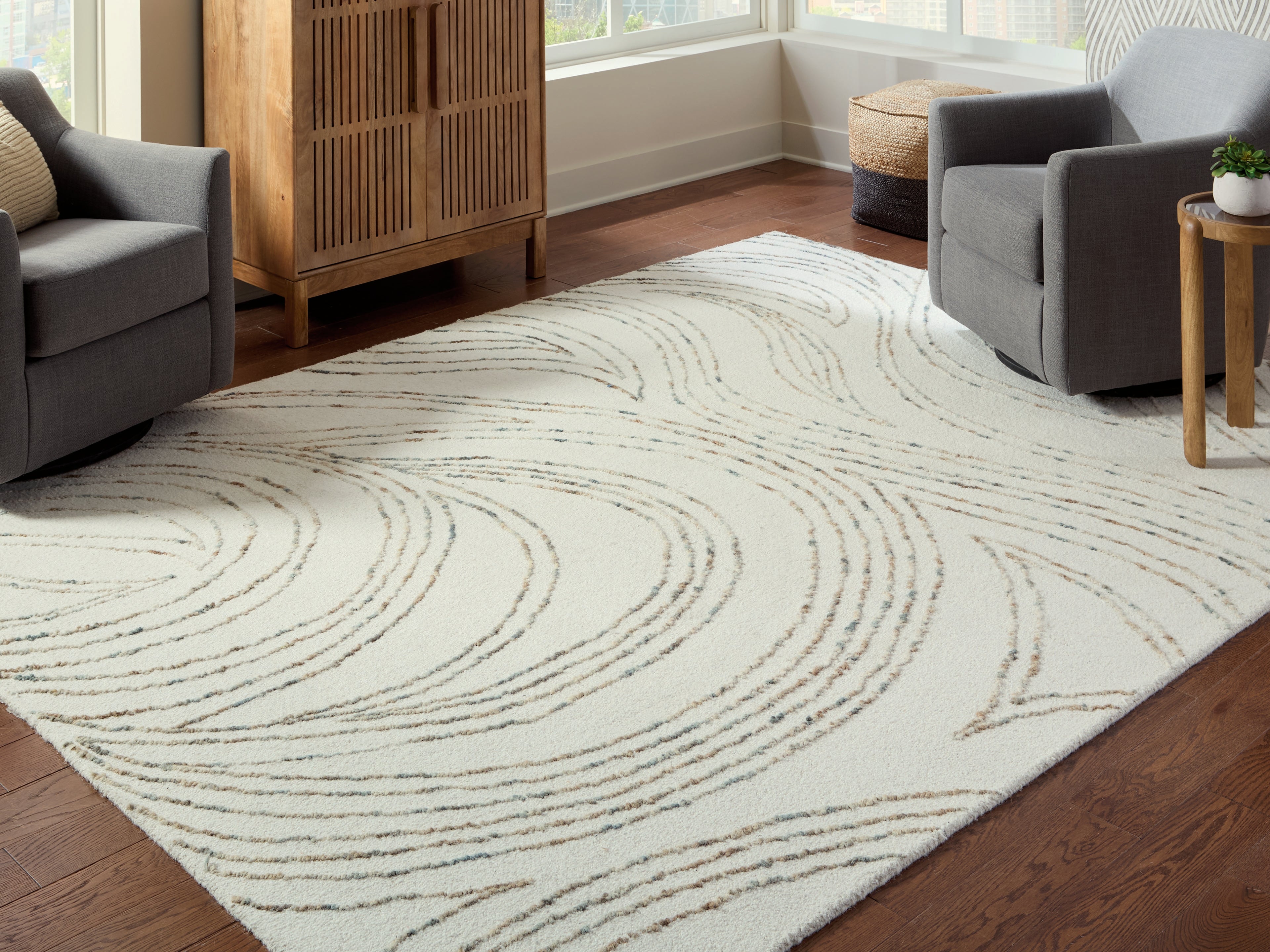 Elite Furniture Outlet - Ashley Furniture - Deenbury Rug - 7'8" x 10' Area Rug / Ivory/Green/Brown - R407861