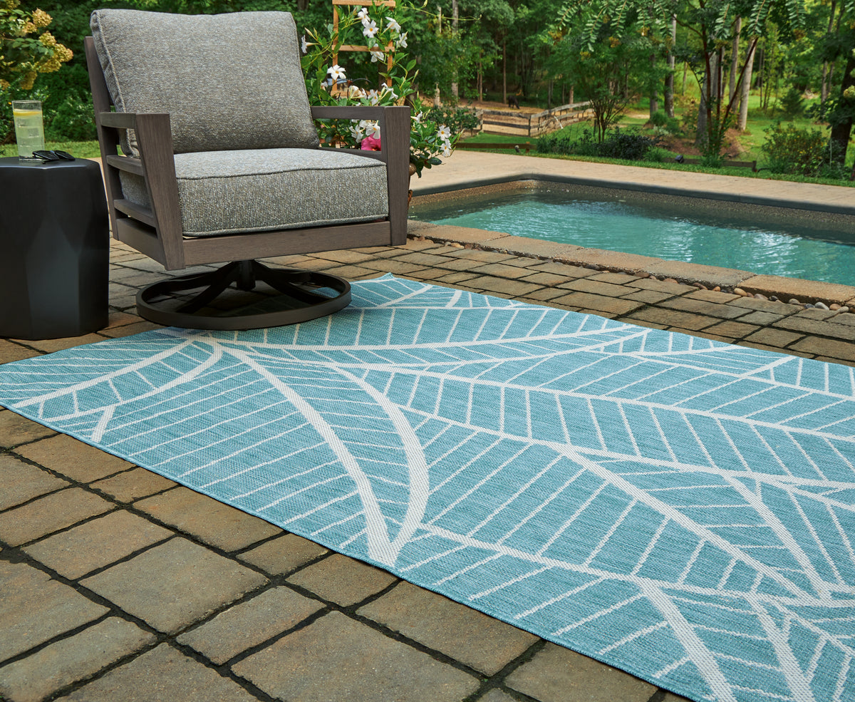 Elite Furniture Outlet - Ashley Furniture - Hulsia Rug - 5' x 7' Rug / Ivory/Aqua - R900122