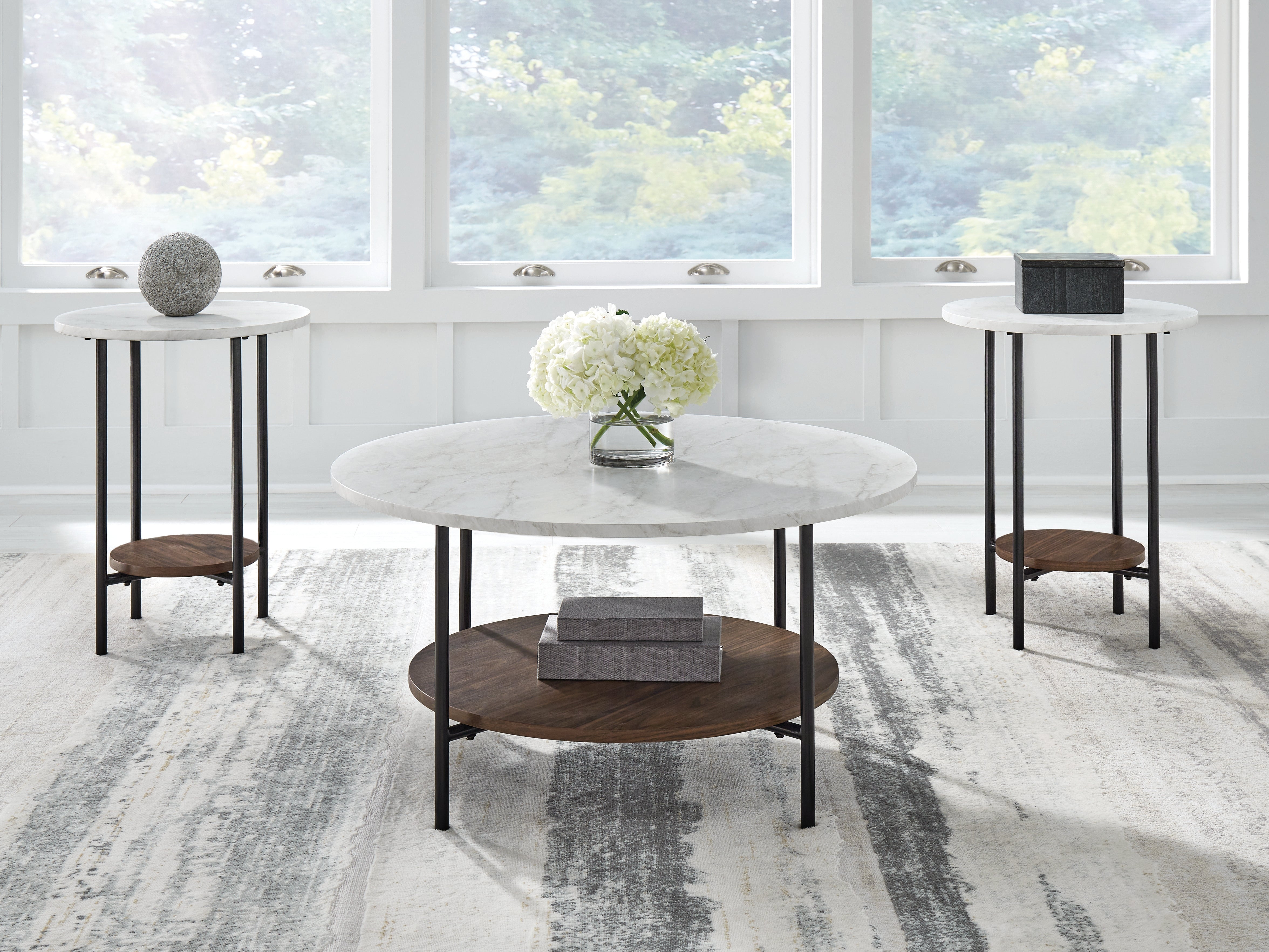 Elite Furniture Outlet - Ashley Furniture - Wrenwich Table (Set of 3) - Occasional Table Set (3/CN) / Brown/Black/White - T167-13