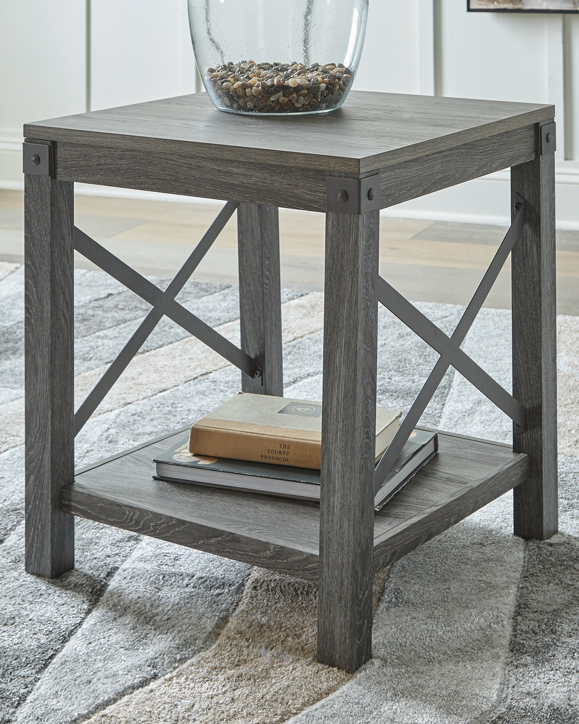 Elite Furniture Outlet - Ashley Furniture - Freedan End Table - Square End Table / Grayish Brown - T175-2