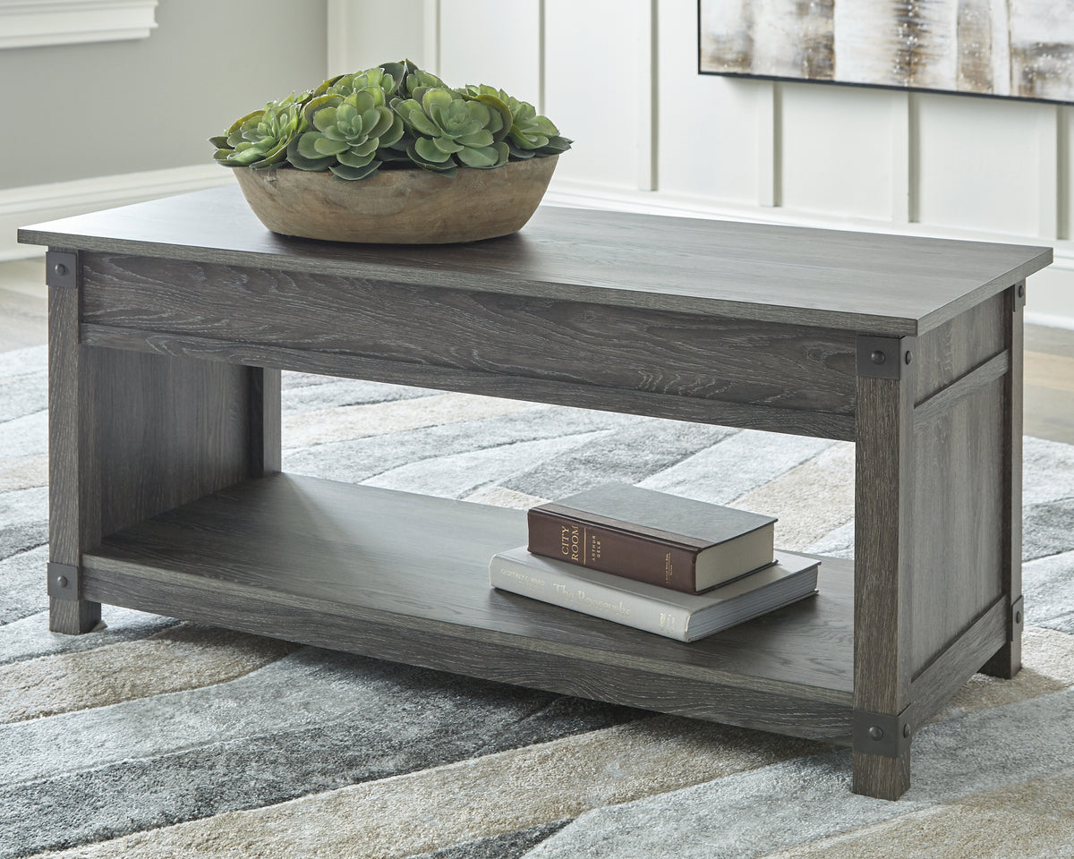 Elite Furniture Outlet - Ashley Furniture - Freedan Lift-Top Coffee Table - Rect Lift Top Cocktail Table / Grayish Brown - T175-9