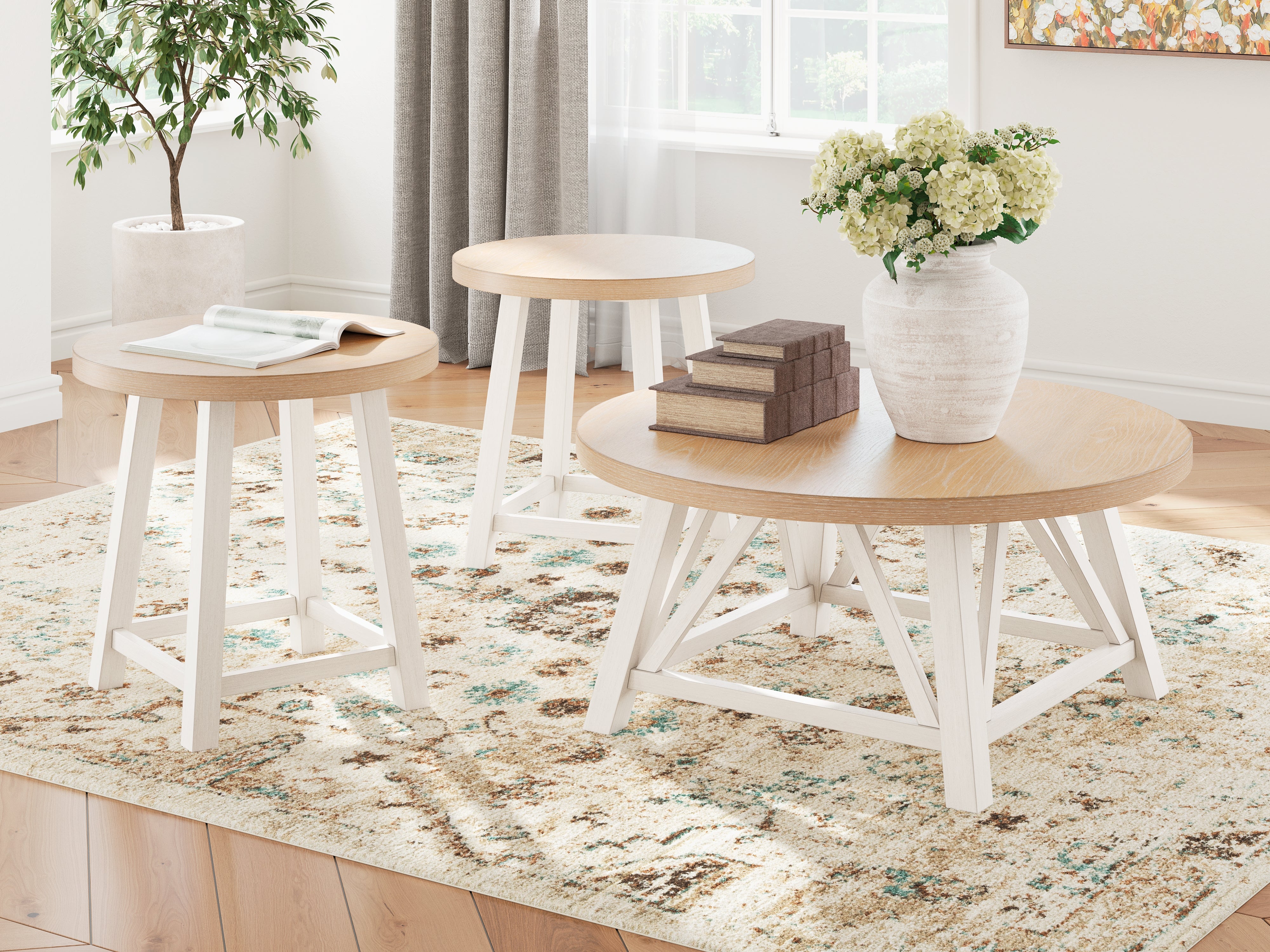 Elite Furniture Outlet - Ashley Furniture - Fawndell Table (Set of 3) - Occasional Table Set (3/CN) / Antique White/Brown - T193-13