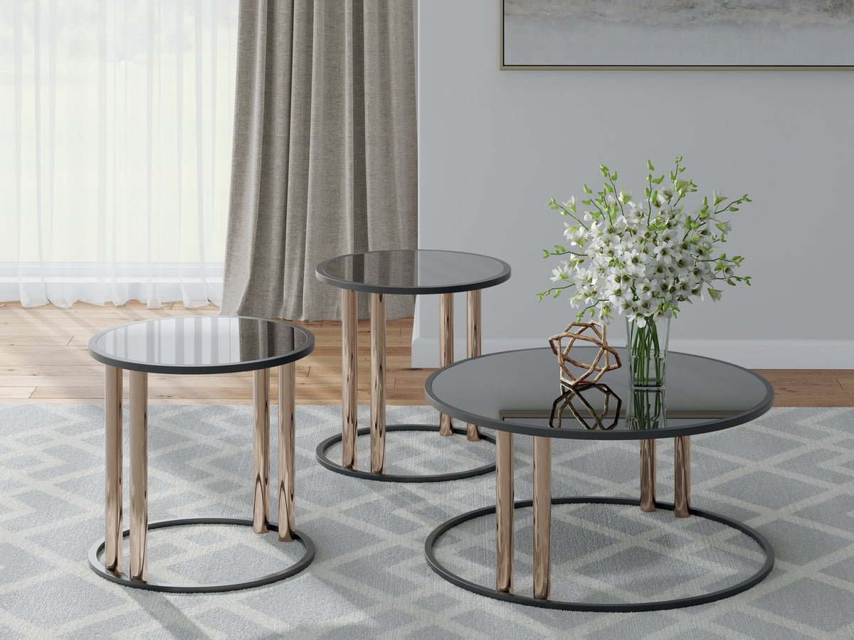 Elite Furniture Outlet - Ashley Furniture - Hannerly Table (Set of 3) - Occasional Table Set (3/CN) / Black/Gold Finish - T219-13