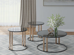 Elite Furniture Outlet - Ashley Furniture - Hannerly Table (Set of 3) - Occasional Table Set (3/CN) / Black/Gold Finish - T219-13