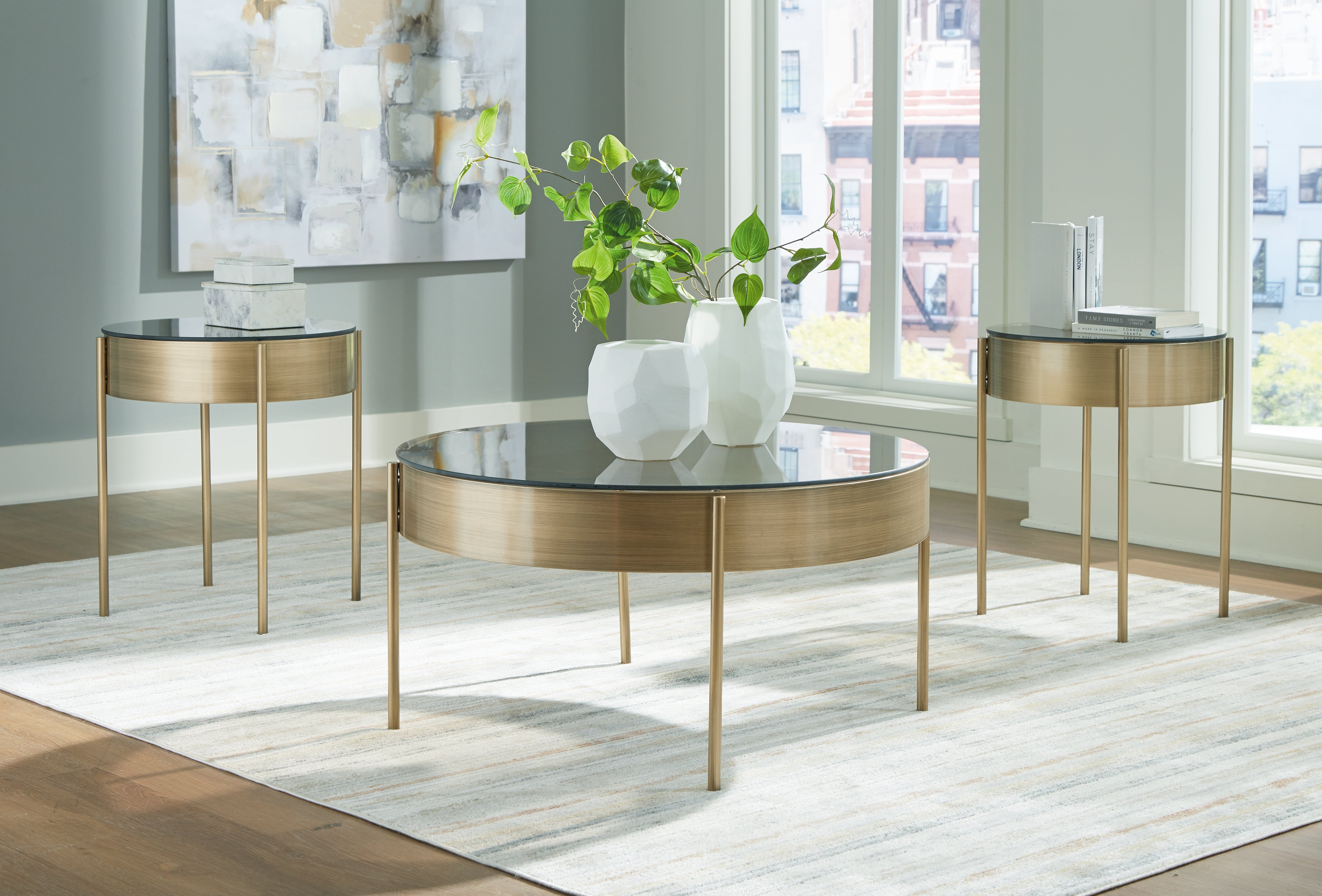 Elite Furniture Outlet - Ashley Furniture - Jettaya Table (Set of 3) - Occasional Table Set (3/CN) / Brushed Brass - T285-13