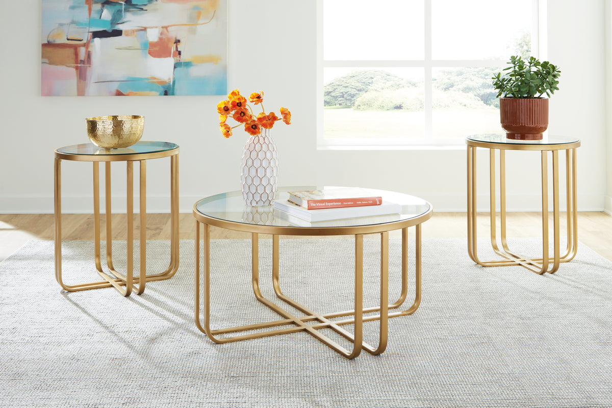 Elite Furniture Outlet - Ashley Furniture - Milloton Table (Set of 3) - Occasional Table Set (3/CN) / Gold - T398-13