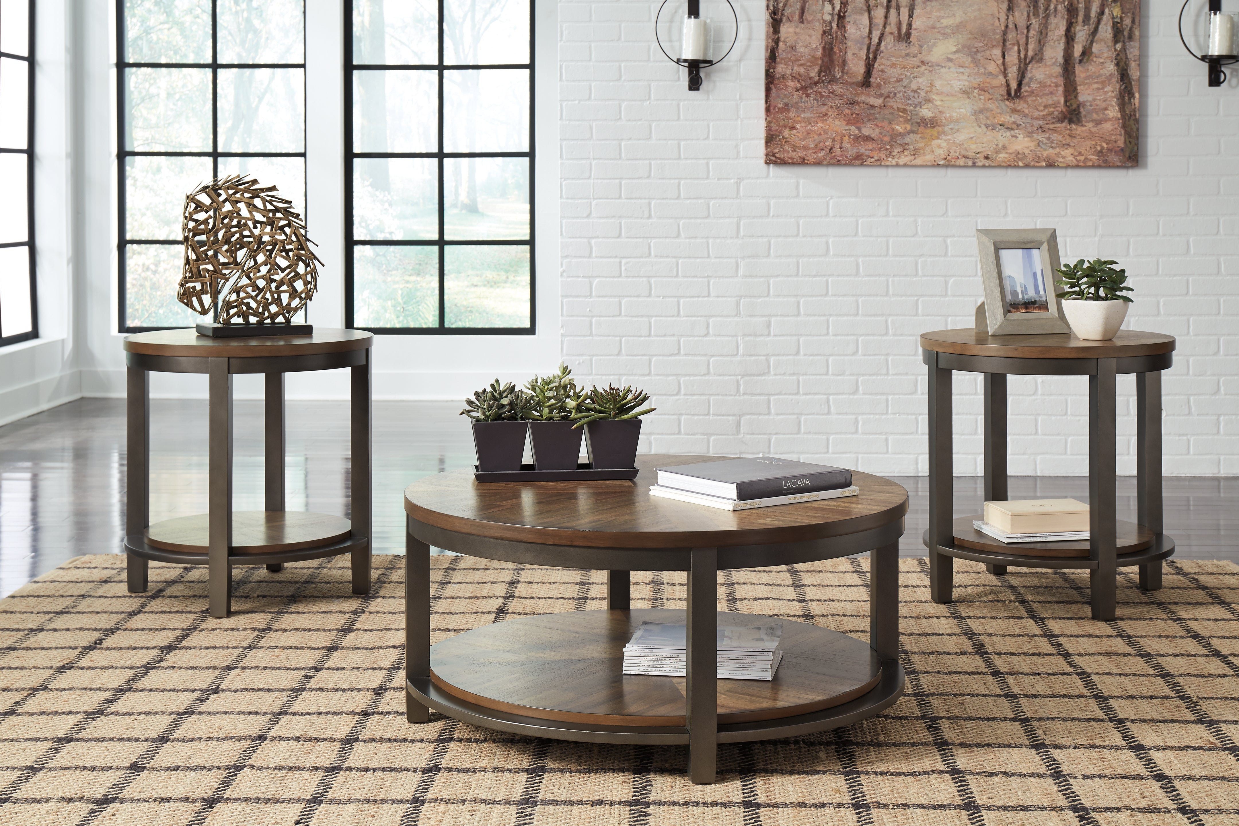 Elite Furniture Outlet - Ashley Furniture - Roybeck Table (Set of 3) - Occasional Table Set (3/CN) / Light Brown/Bronze - T411-13