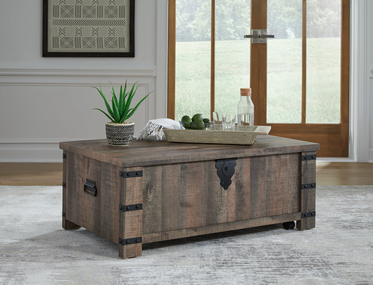 Elite Furniture Outlet - Ashley Furniture - Hollum Lift-Top Coffee Table - Lift Top Cocktail Table / Rustic Brown - T466-9