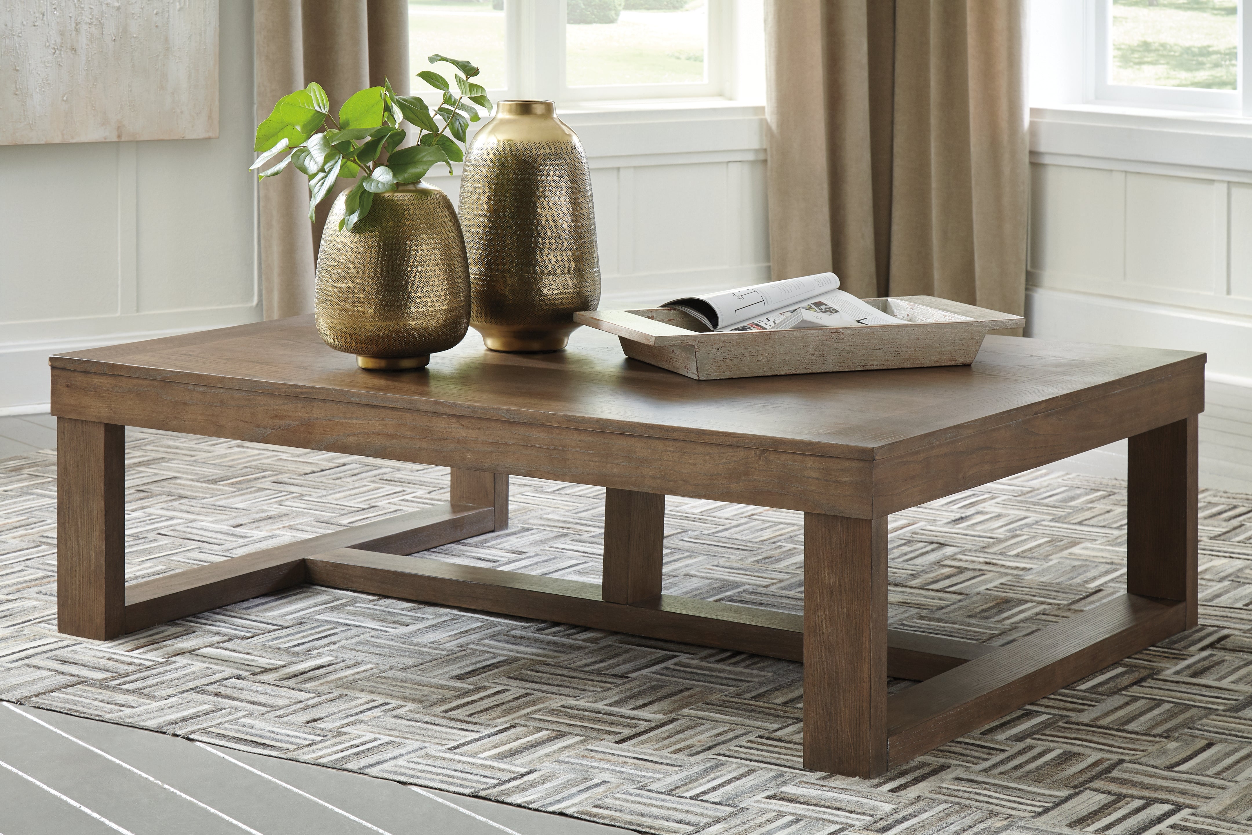Elite Furniture Outlet - Ashley Furniture - Cariton Coffee Table - Rectangular Cocktail Table / Gray - T471-1