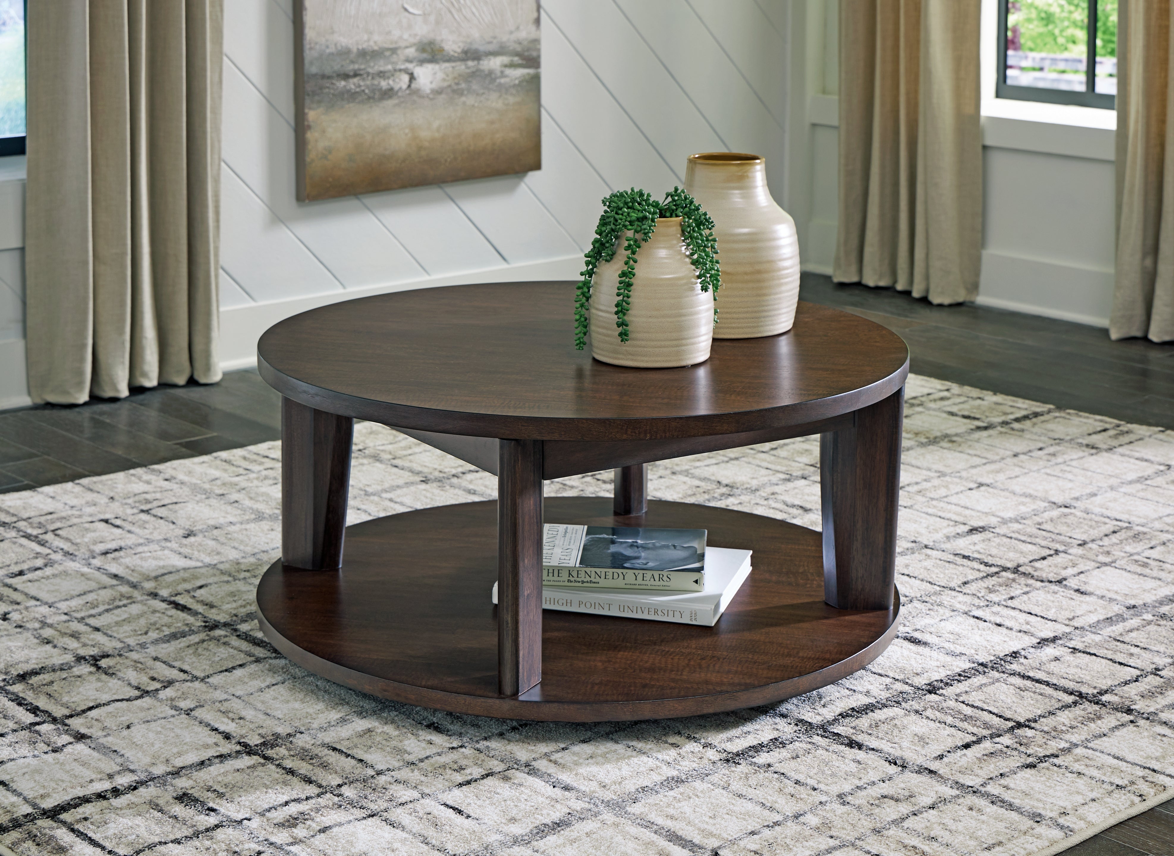 Elite Furniture Outlet - Ashley Furniture - Korestone 2 Coffee Table - Round Cocktail Table / Dark Brown - T657-8