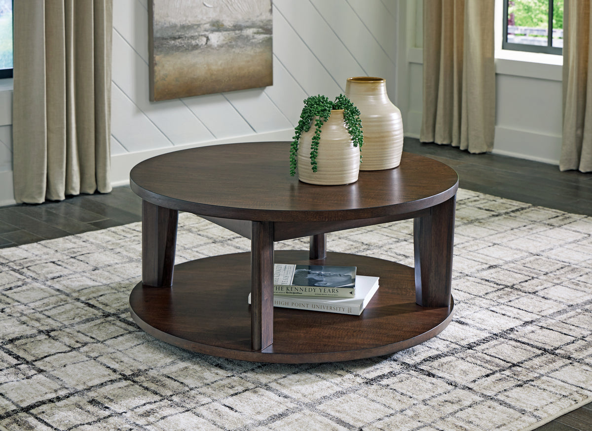 Elite Furniture Outlet - Ashley Furniture - Korestone 2 Coffee Table - Round Cocktail Table / Dark Brown - T657-8
