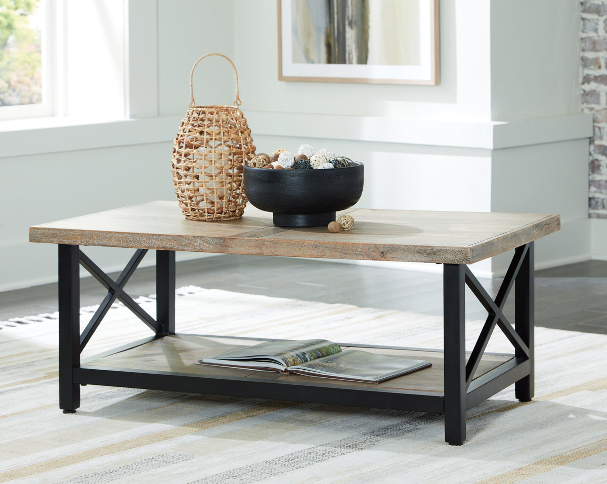 Elite Furniture Outlet - Ashley Furniture - Bristenfort Coffee Table - Rectangular Cocktail Table / Brown/Black - T685-1