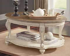 Elite Furniture Outlet - Ashley Furniture - Realyn Coffee Table - Oval Cocktail Table / White/Brown - T743-0