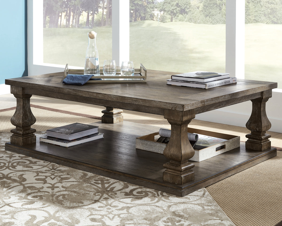 Elite Furniture Outlet - Ashley Furniture - Johnelle Coffee Table - Rectangular Cocktail Table / Gray - T776-1