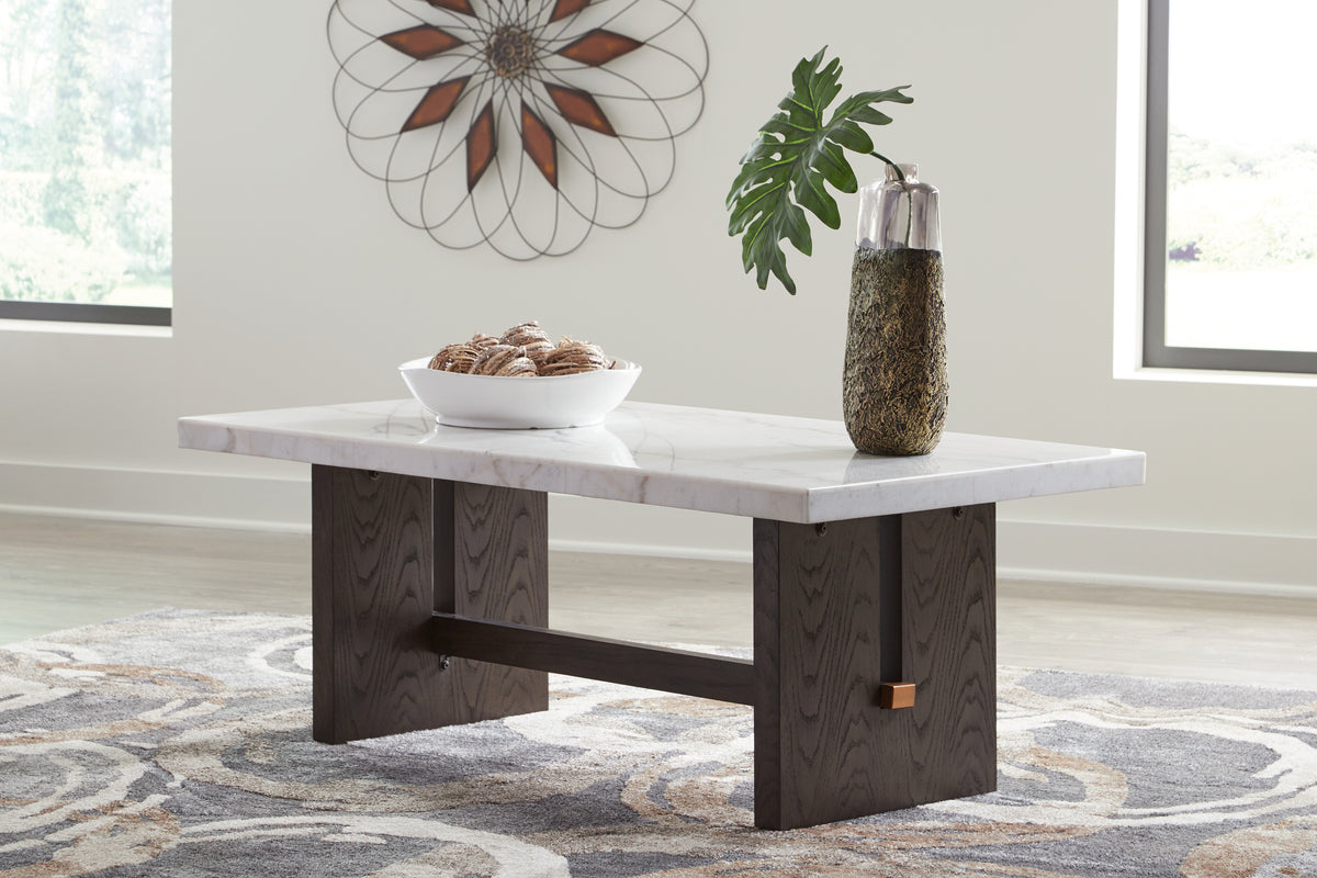 Elite Furniture Outlet - Ashley Furniture - Burkhaus Coffee Table - Rectangular Cocktail Table / White/Dark Brown - T779-1