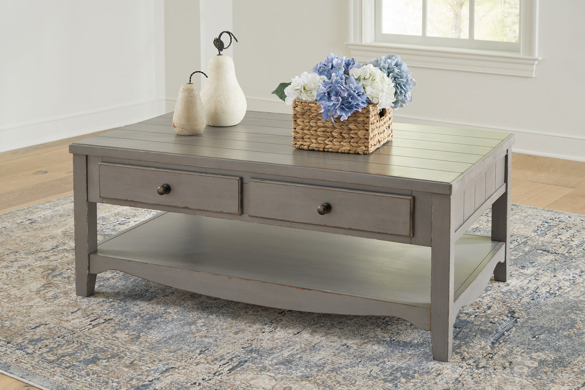 Elite Furniture Outlet - Ashley Furniture - Charina Coffee Table - Rectangular Cocktail Table / Antique Gray - T784-1