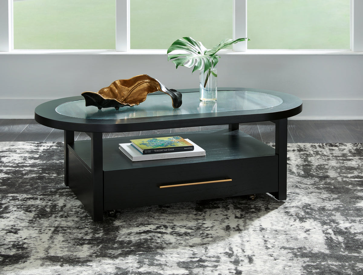 Elite Furniture Outlet - Ashley Furniture - Winbardi Coffee Table - Oval Cocktail Table / Black - T786-0