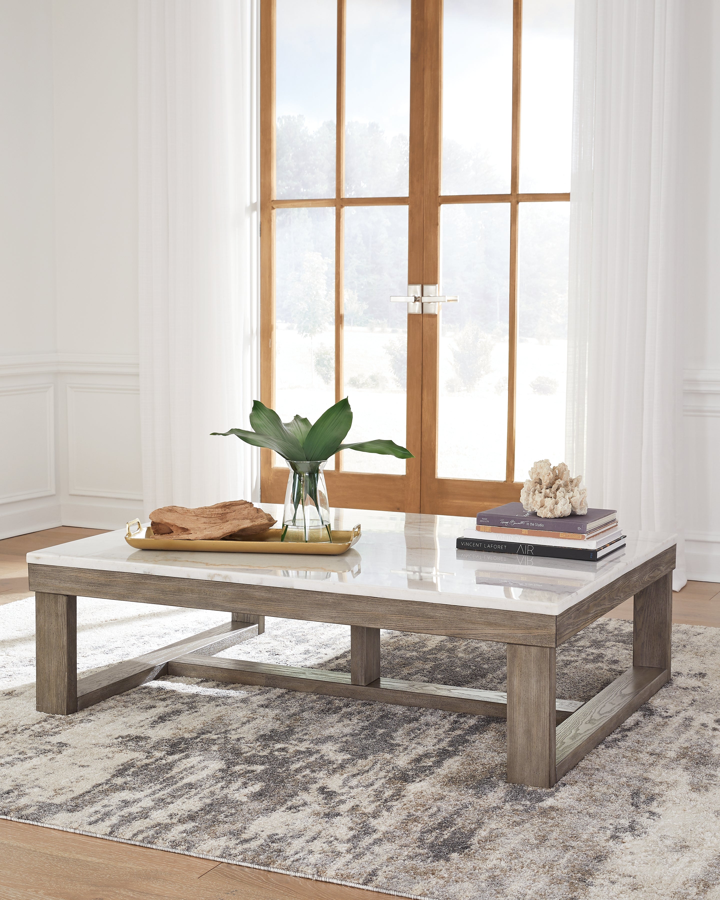 Elite Furniture Outlet - Ashley Furniture - Loyaska Coffee Table - Rectangular Cocktail Table / Brown/Ivory - T789-1
