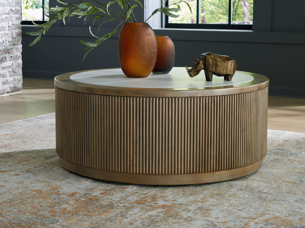 Elite Furniture Outlet - Ashley Furniture - Camdill Coffee Table - Round Cocktail Table / Light Brown/White - T808-8
