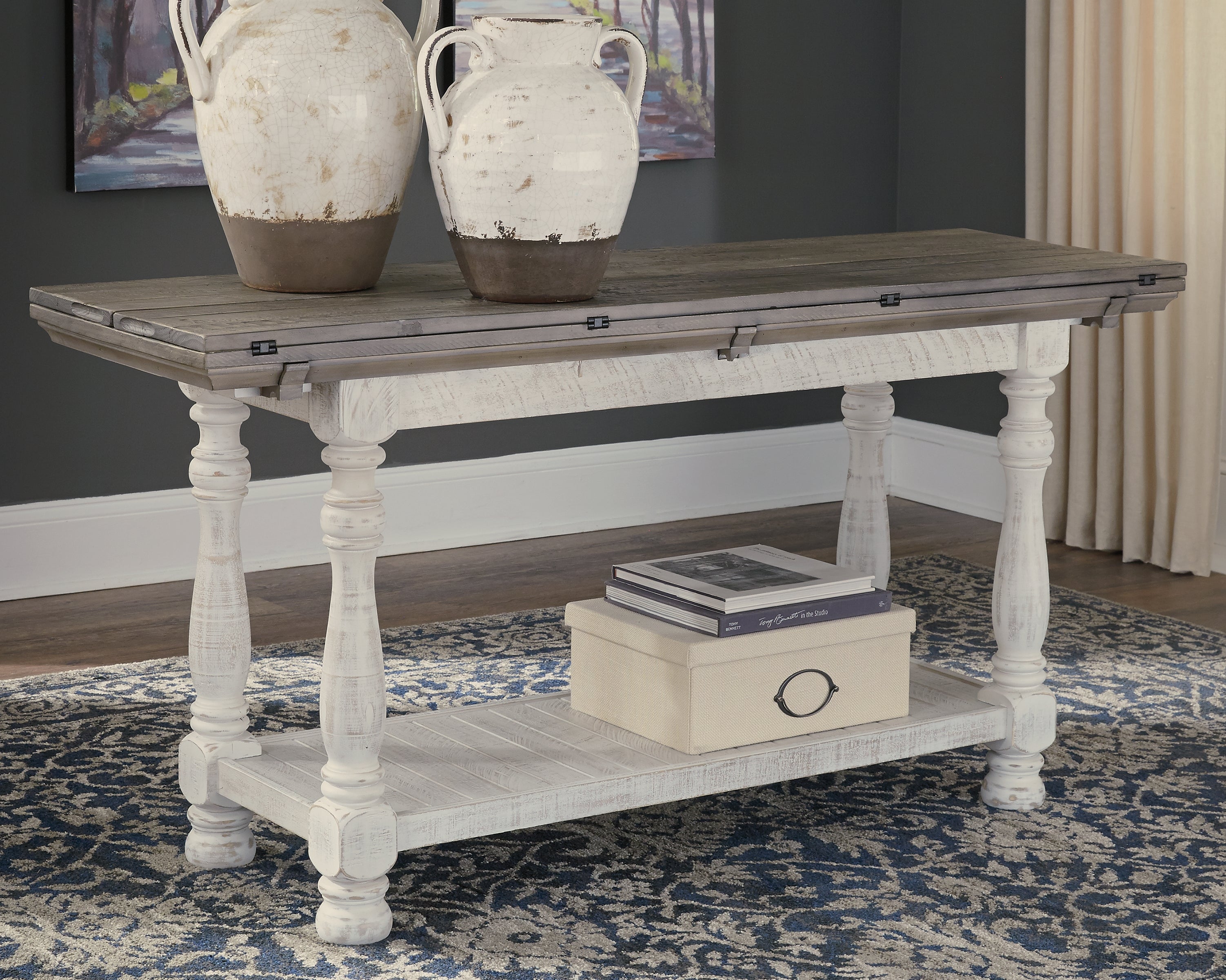 Elite Furniture Outlet - Ashley Furniture - Havalance Sofa/Console Table - Flip Top Sofa Table / Gray/White - T814-4