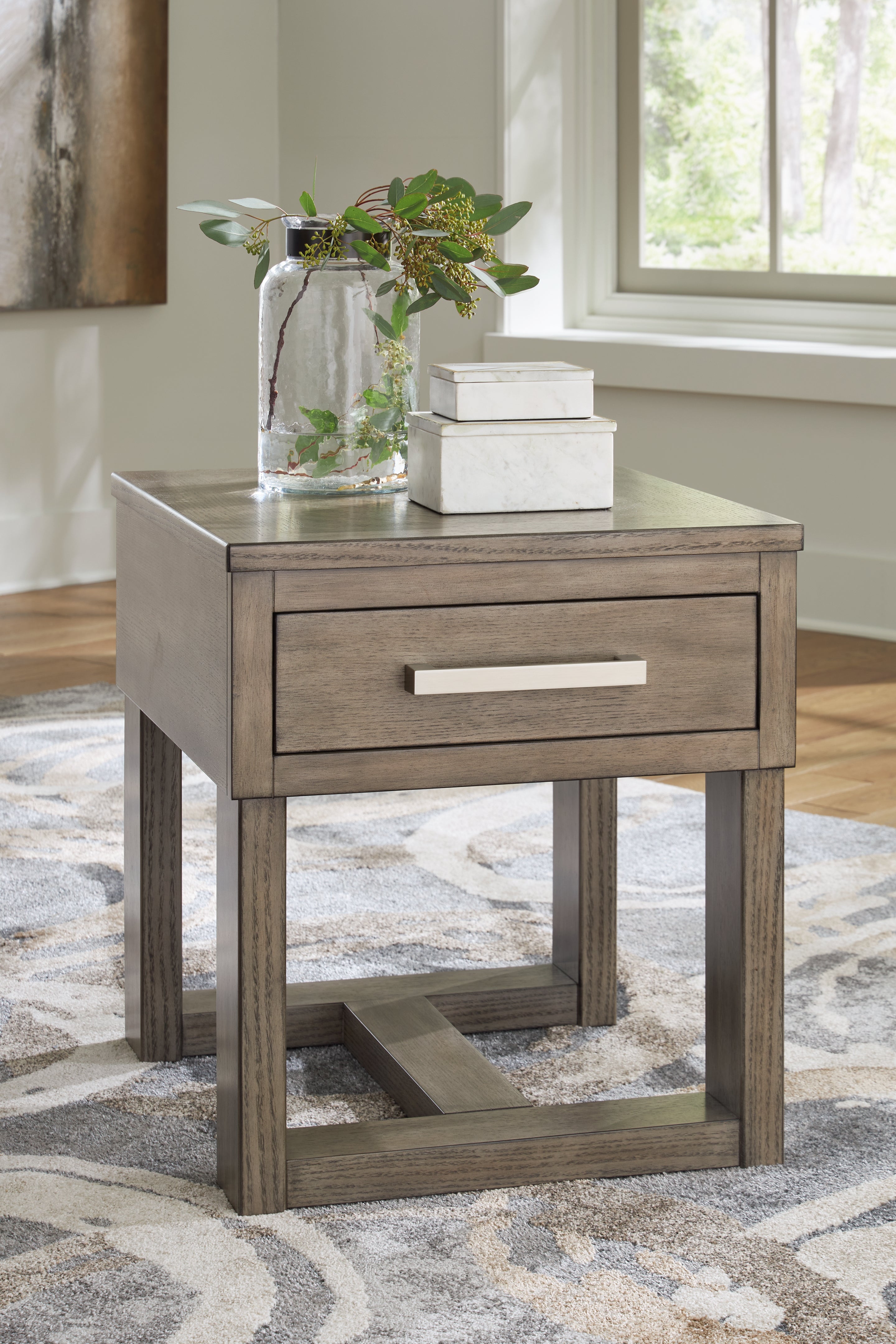 Elite Furniture Outlet - Ashley Furniture - Loyaska End Table - Rectangular End Table / Grayish Brown/White - T854-3