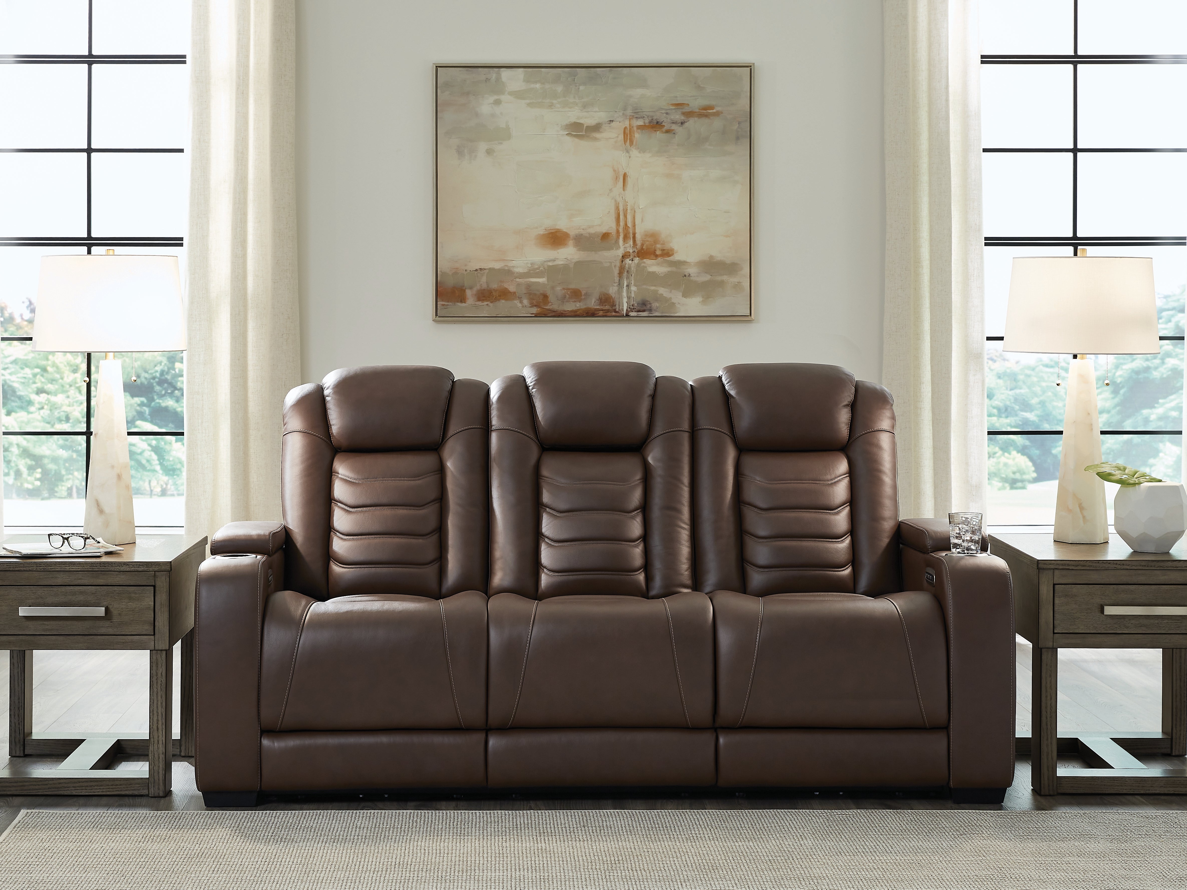 Elite Furniture Outlet - Ashley Furniture - High Impact Living Room - PWR REC Sofa with ADJ Headrest / Tobacco - U1060115