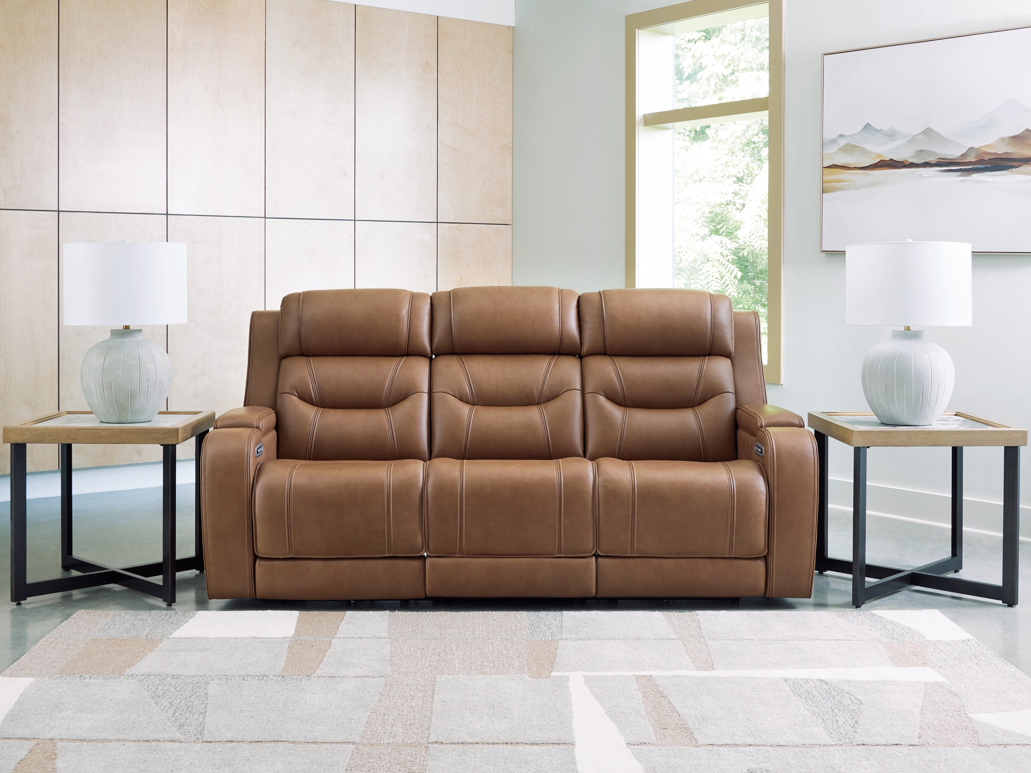 Elite Furniture Outlet - Ashley Furniture - Knightington Living Room - PWR REC Sofa w/Audio Seating / Caramel - PCU1160015A