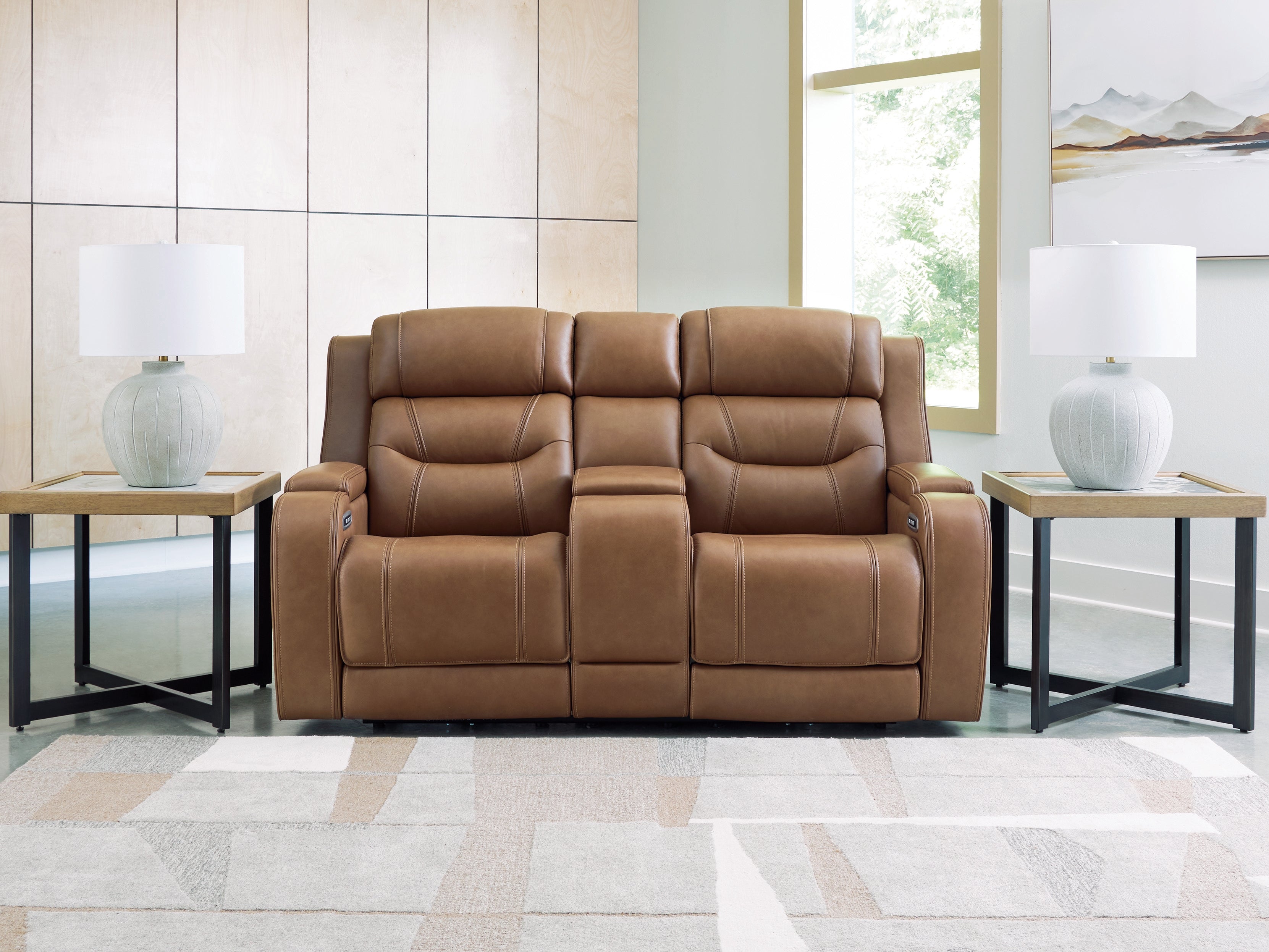 Elite Furniture Outlet - Ashley Furniture - Knightington Living Room - PWR REC Love w/Audio Seating / Caramel - PCU1160018A