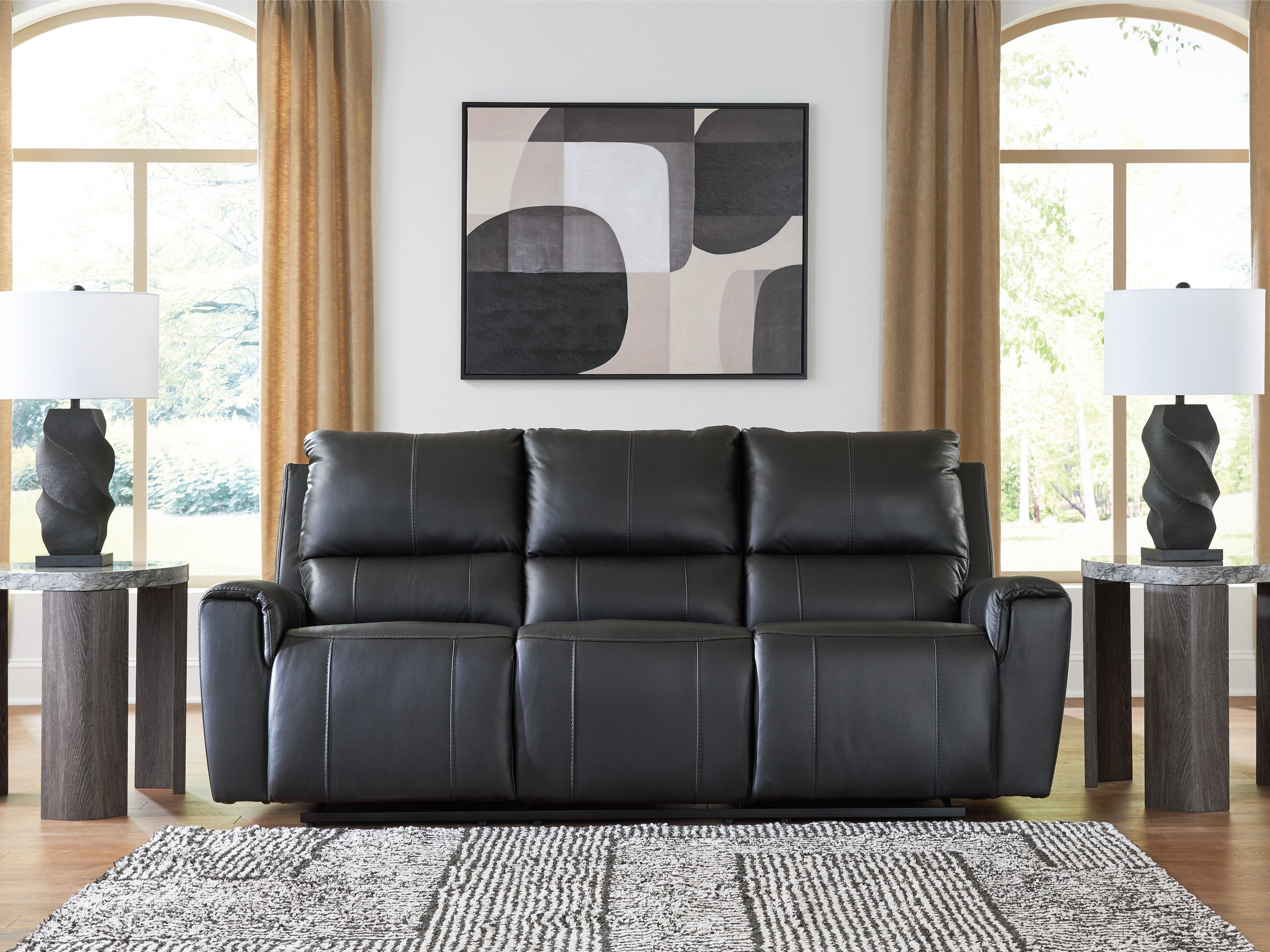 Elite Furniture Outlet - Ashley Furniture - Glossmore Living Room - Reclining Sofa / Black - PCU1170088