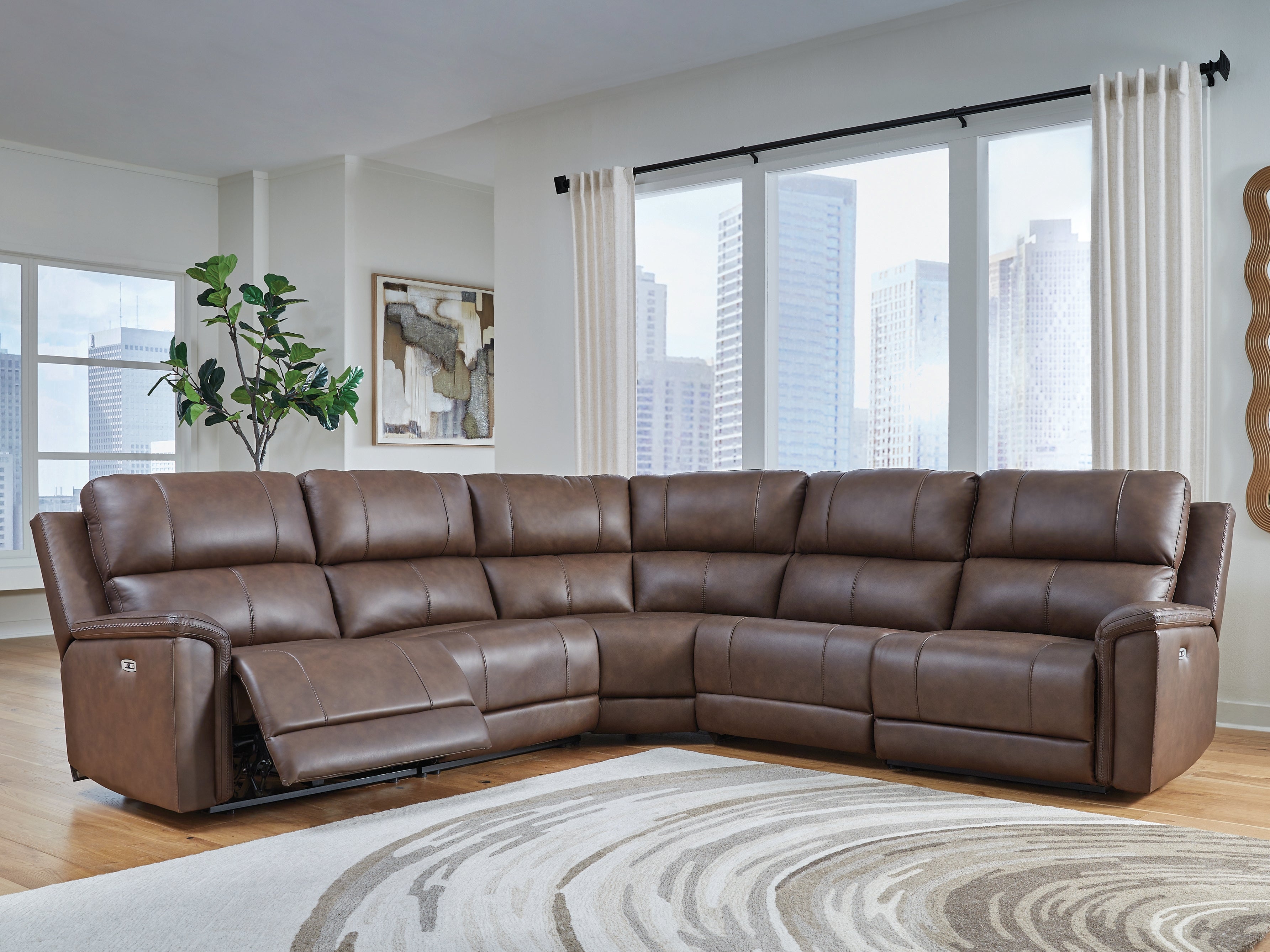 Elite Furniture Outlet - Ashley Furniture - Bleckley Sectional - 5-Piece Power Reclining Sectional / Espresso - PCU12001S4