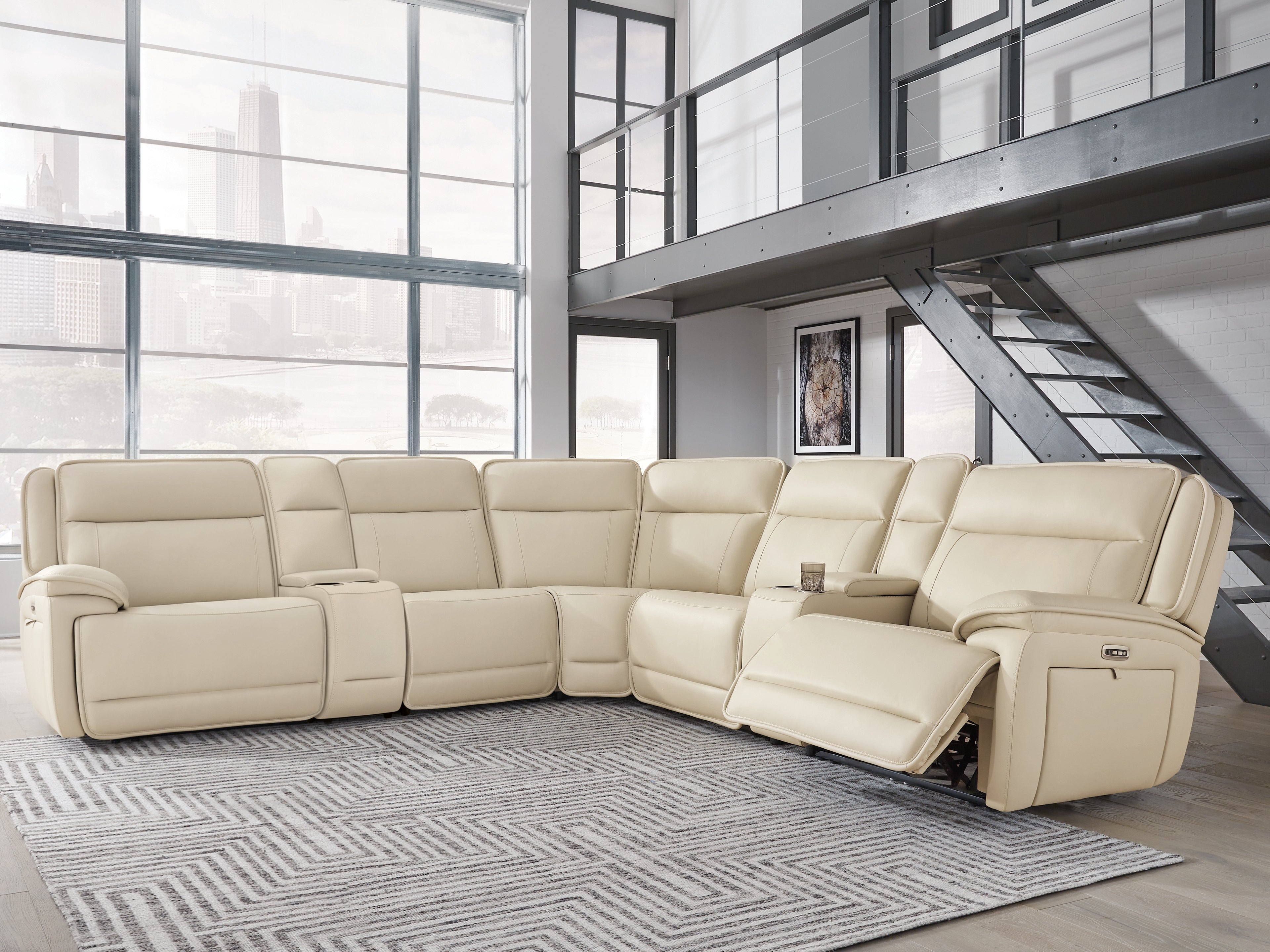 Elite Furniture Outlet - Ashley Furniture - Double Deal Sectional - 7-Piece Reclining Sectional with 2 Consoles / Almond - U13001S9