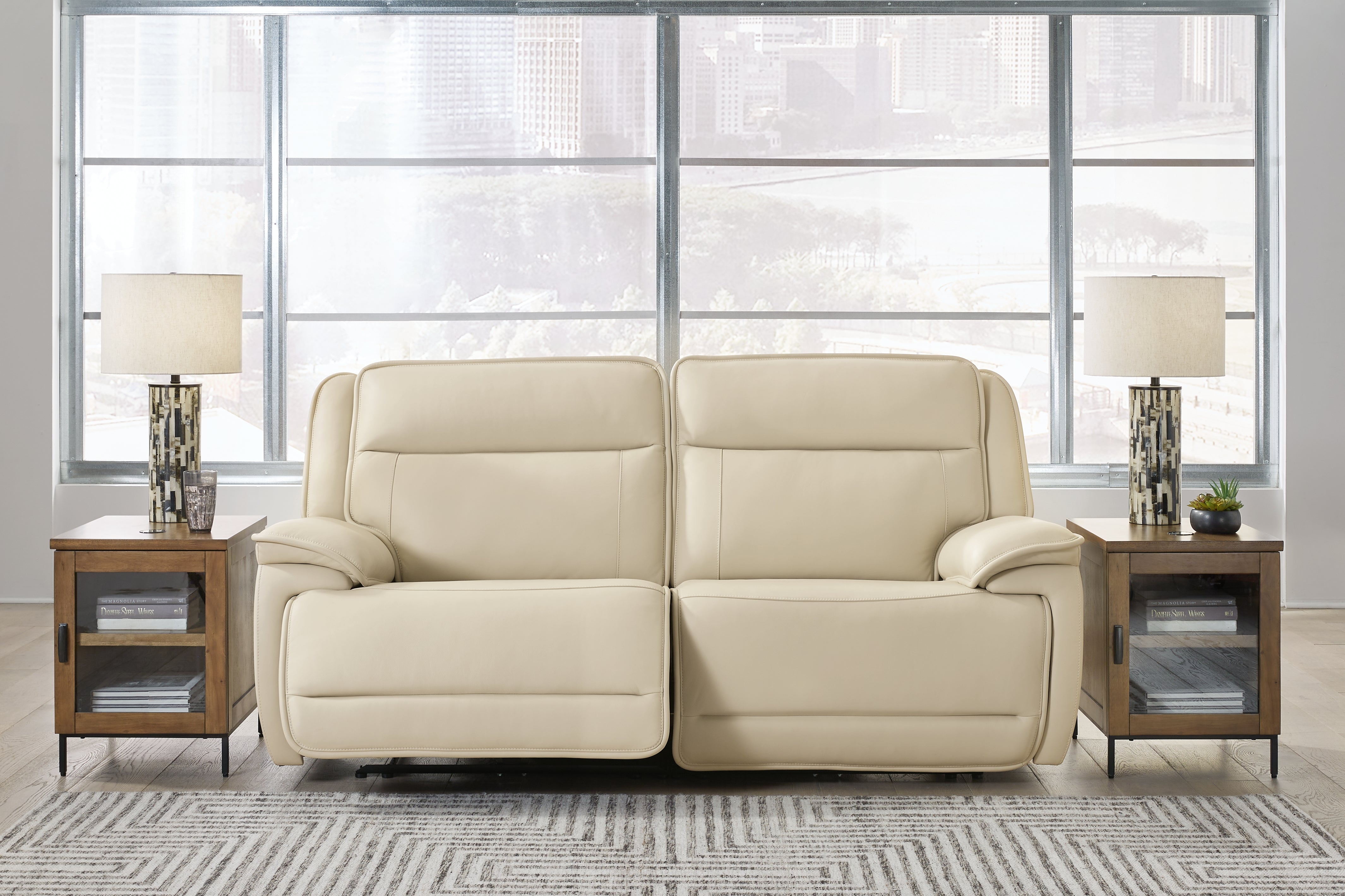 Elite Furniture Outlet - Ashley Furniture - Double Deal Sectional - 2-Piece Power Reclining Loveseat Sectional / Almond - U13001S3