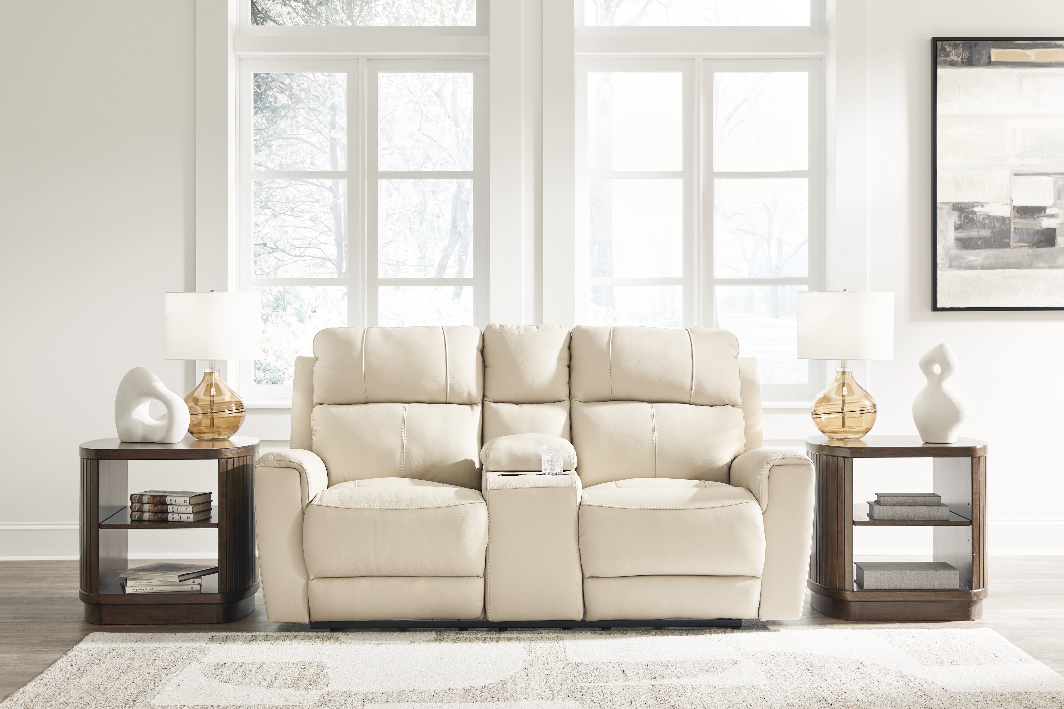 Elite Furniture Outlet - Ashley Furniture - Dahlmoore Living Room - DBL REC PWR Loveseat w/Console / Almond - U1320096