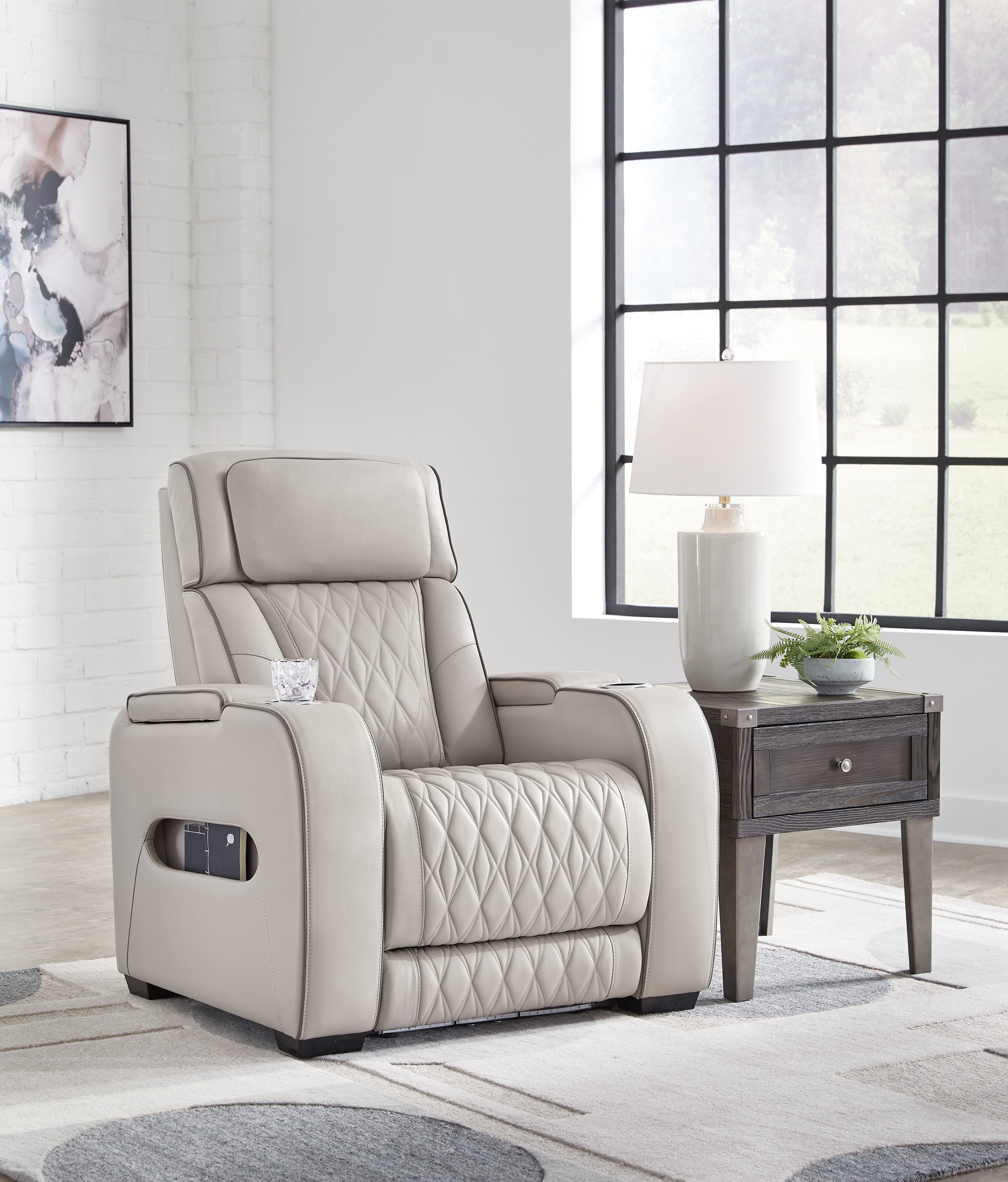 Elite Furniture Outlet - Ashley Furniture - Boyington Living Room - PWR Recliner/ADJ Headrest / Gray - U2710513
