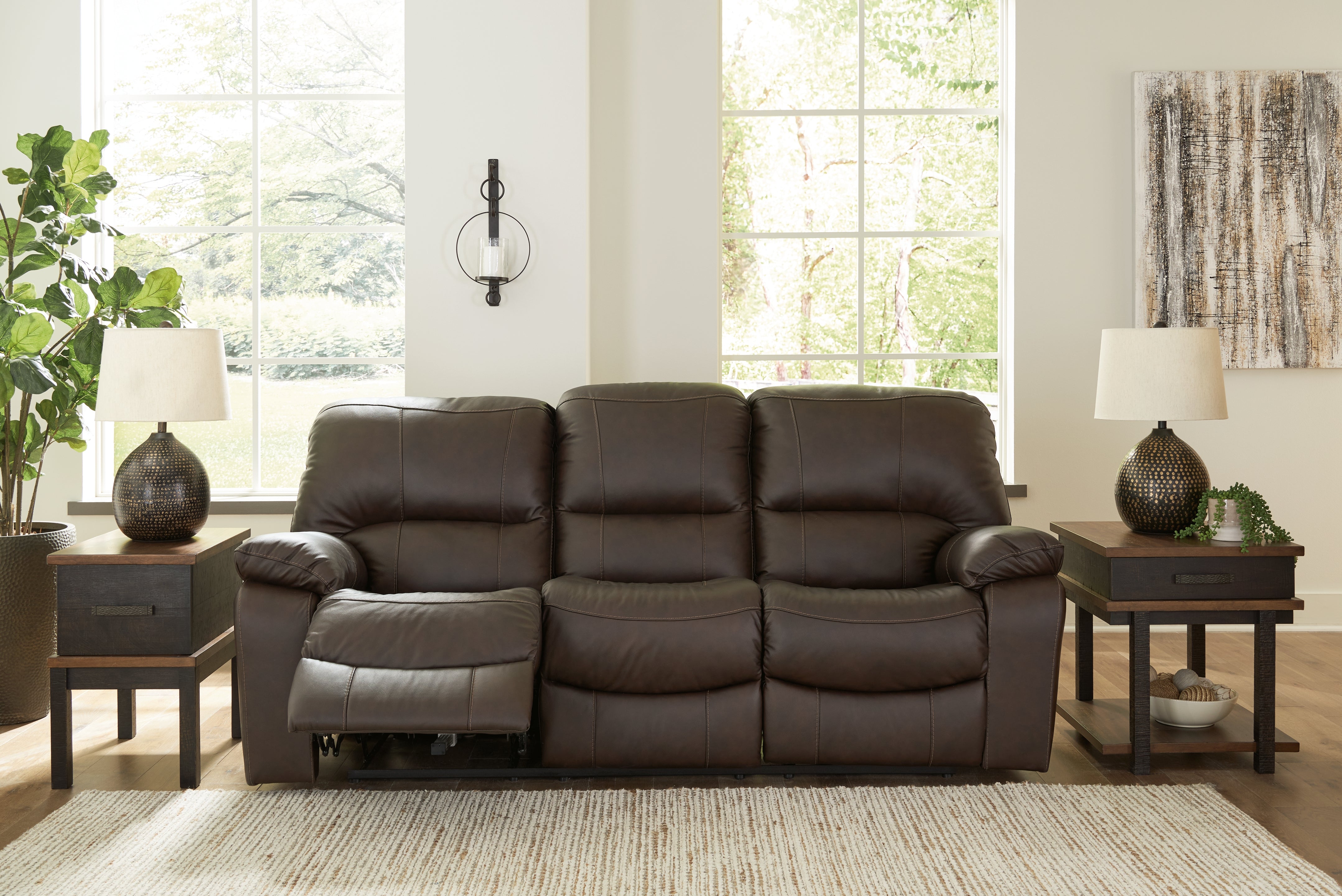 Elite Furniture Outlet - Ashley Furniture - Leesworth Living Room - Reclining Power Sofa / Dark Brown - U4380887
