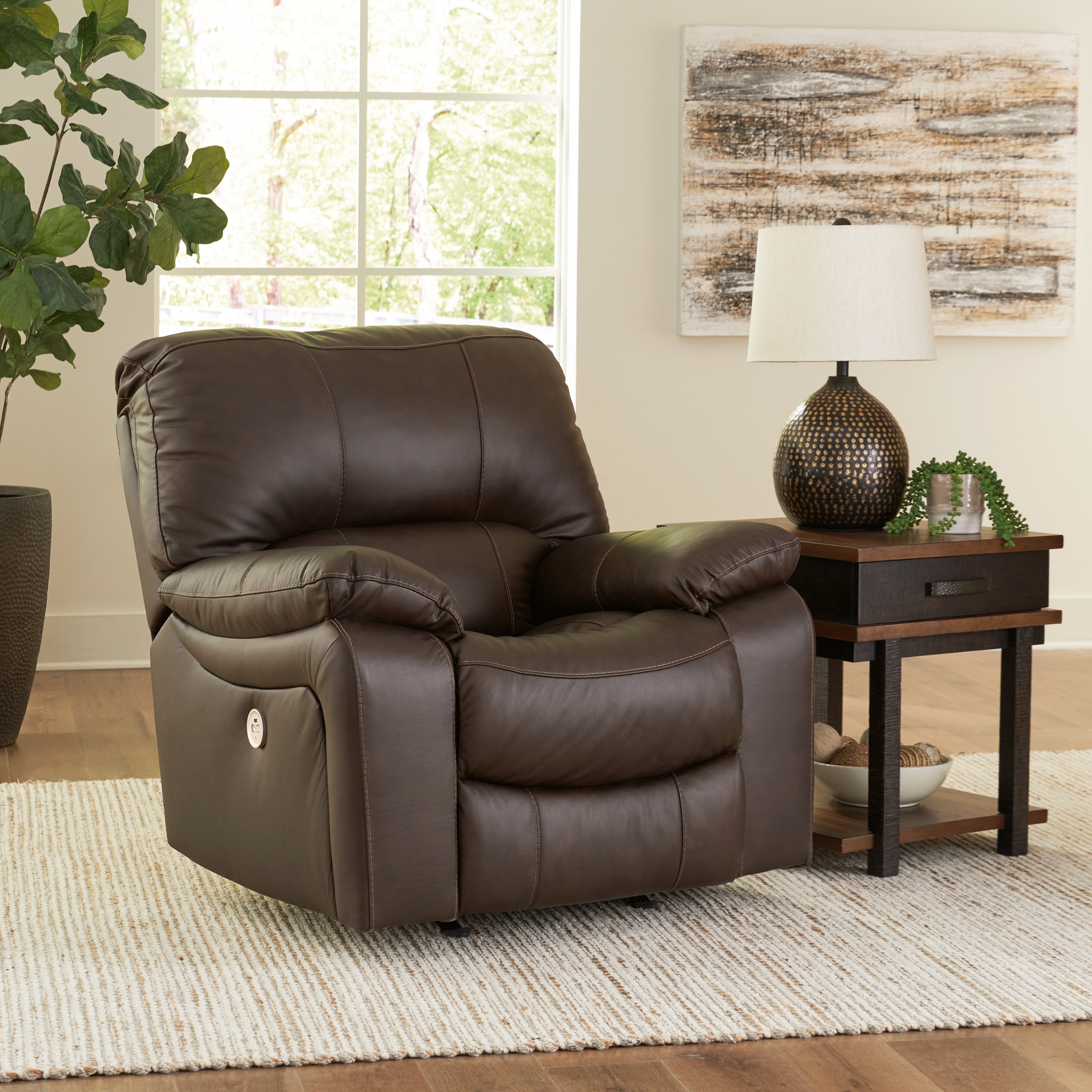 Elite Furniture Outlet - Ashley Furniture - Leesworth Living Room - Power Rocker Recliner / Dark Brown - U4380898