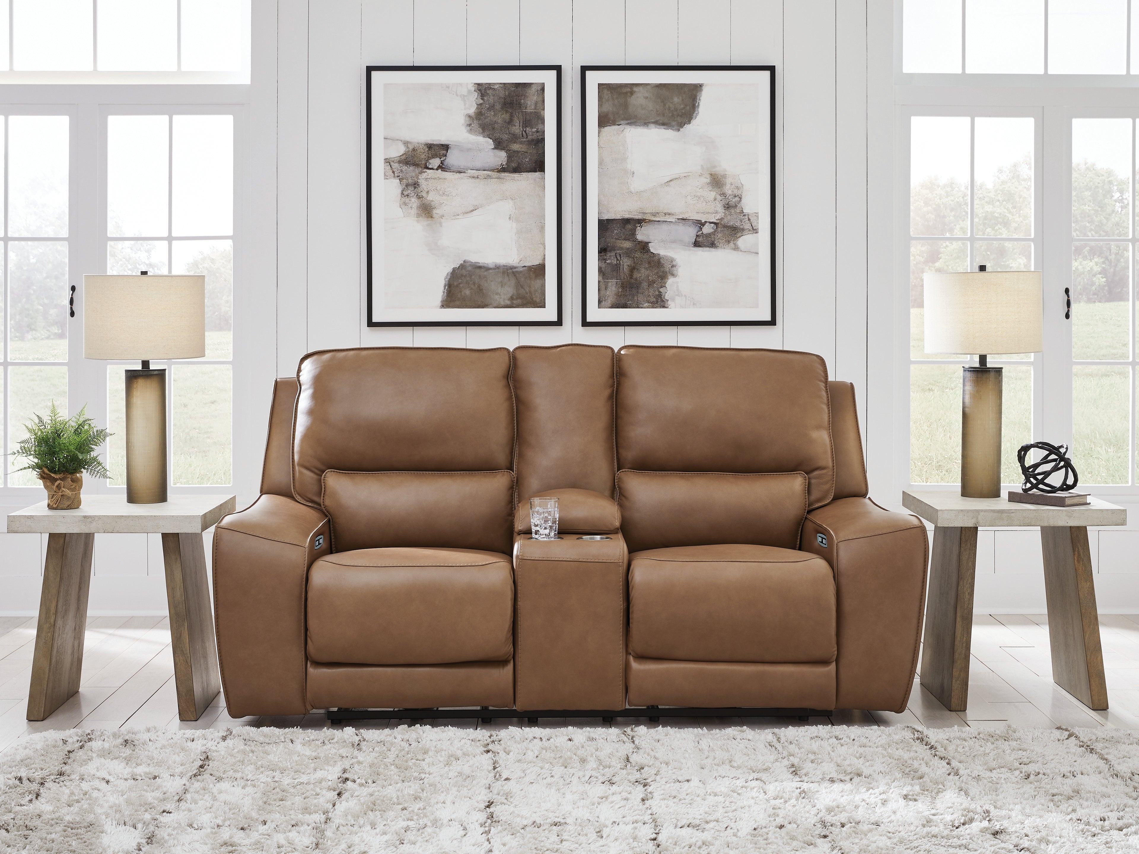 Elite Furniture Outlet - Ashley Furniture - DeepWakes Living Room - PWR REC Loveseat/CON/ADJ HDRST / Caramel - PCU6260618