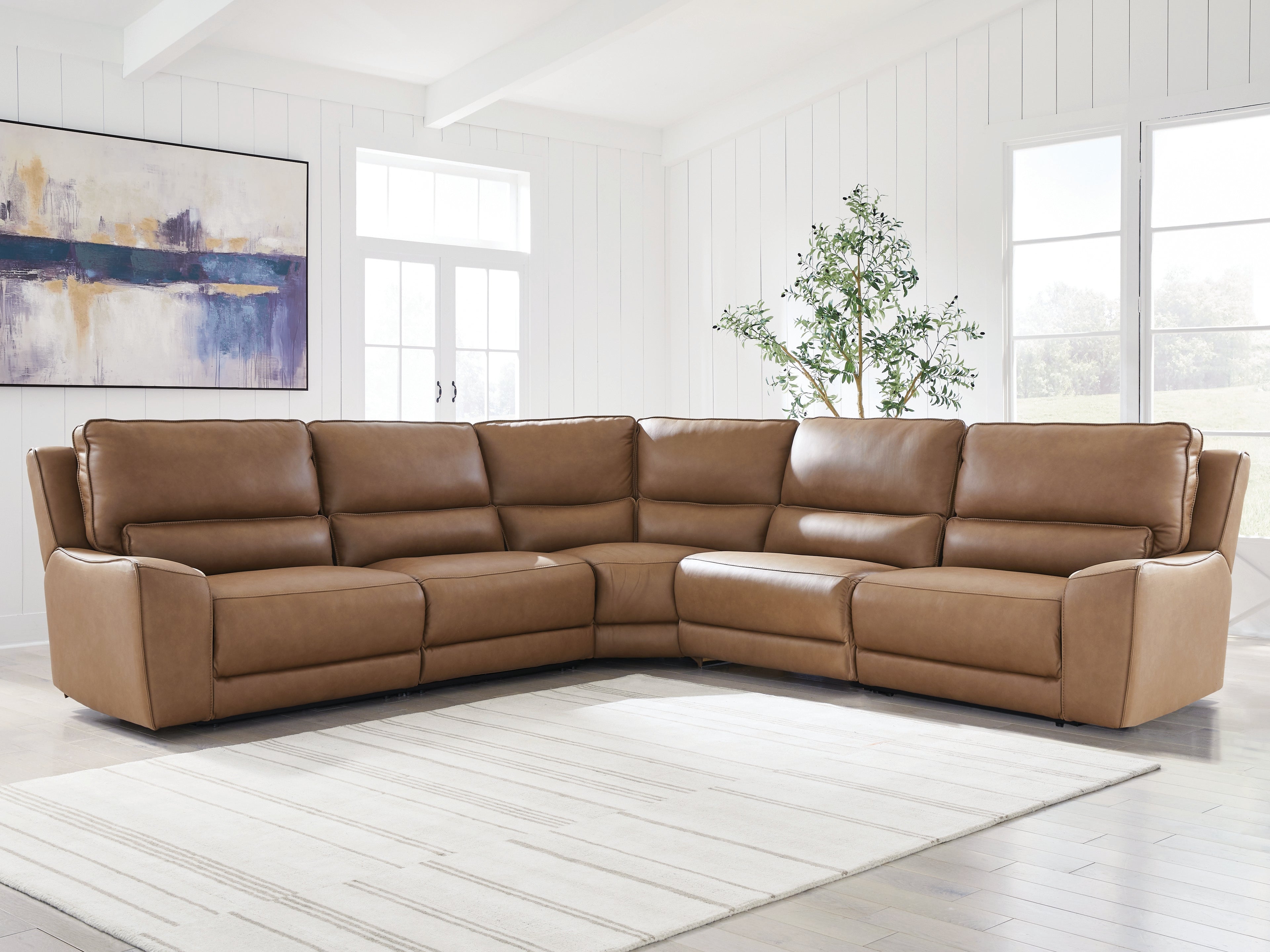 Elite Furniture Outlet - Ashley Furniture - DeepWakes Sectional - 5-Piece Power Reclining Sectional / Caramel - PCU62606S8