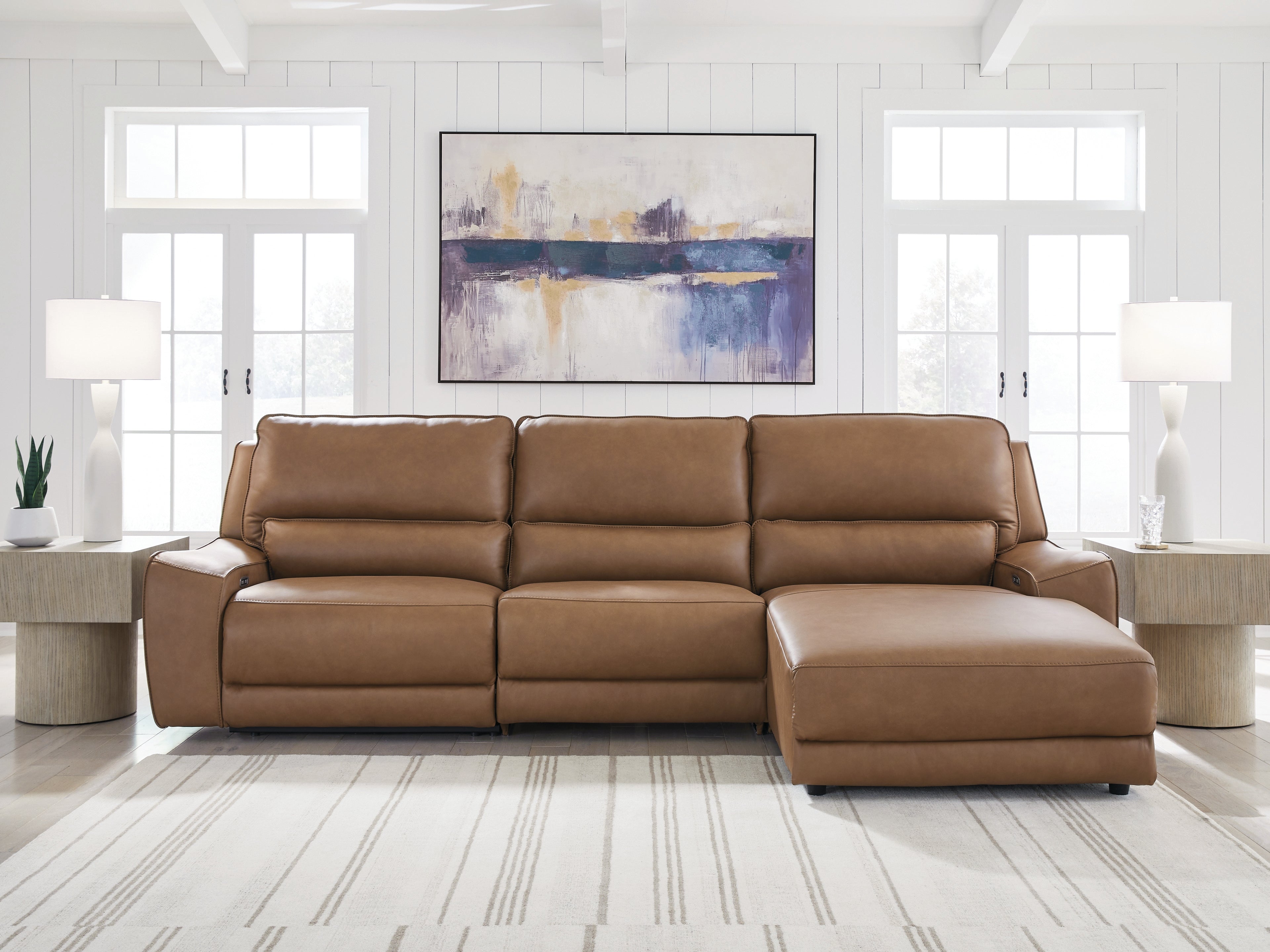 Elite Furniture Outlet - Ashley Furniture - DeepWakes Sectional - 3-Piece Reclining Sofa Chaise / Caramel - PCU62606S22