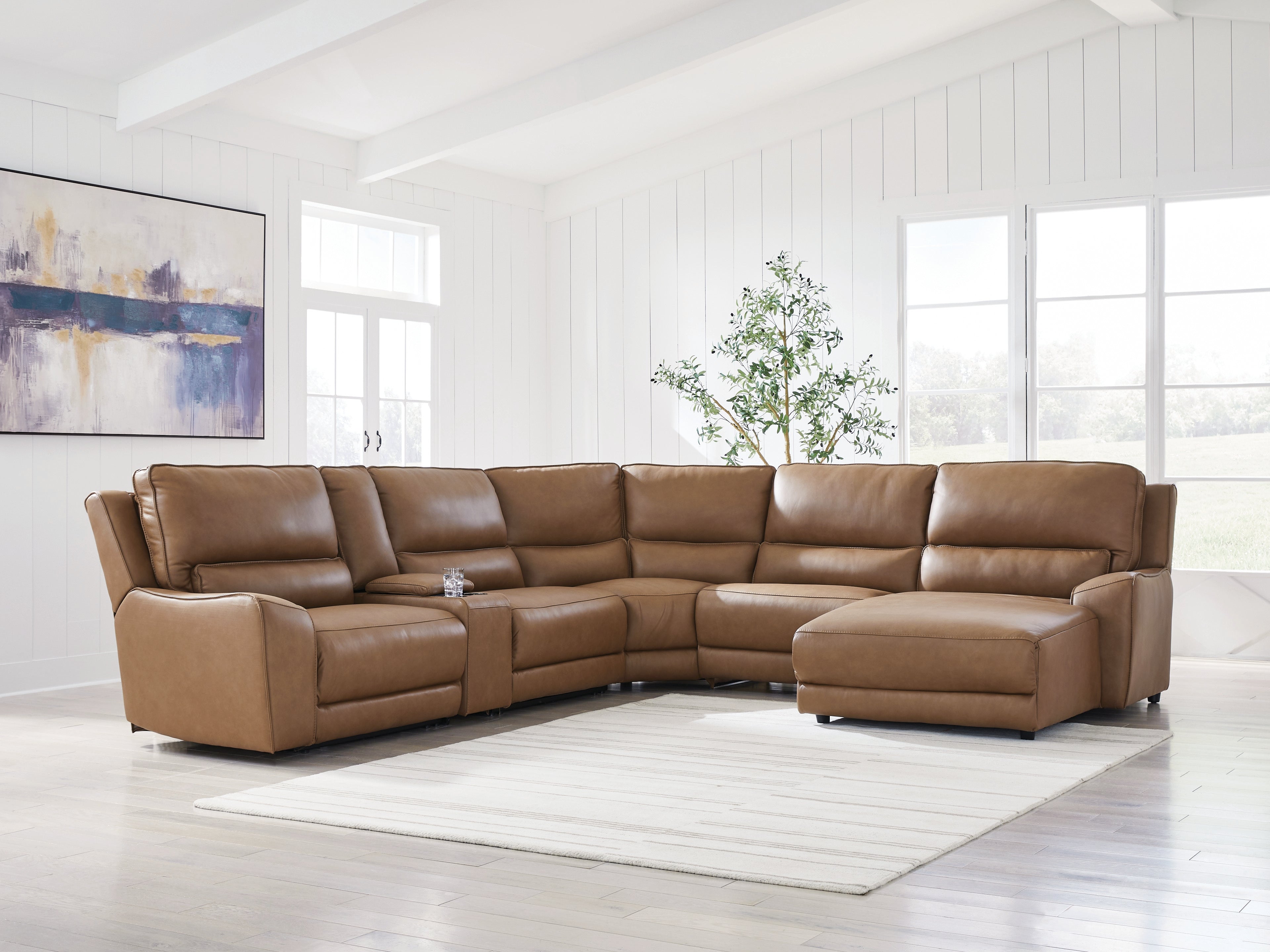 Elite Furniture Outlet - Ashley Furniture - DeepWakes Sectional - 6-Piece Power Reclining Sectional with Chaise / Caramel - PCU62606S6