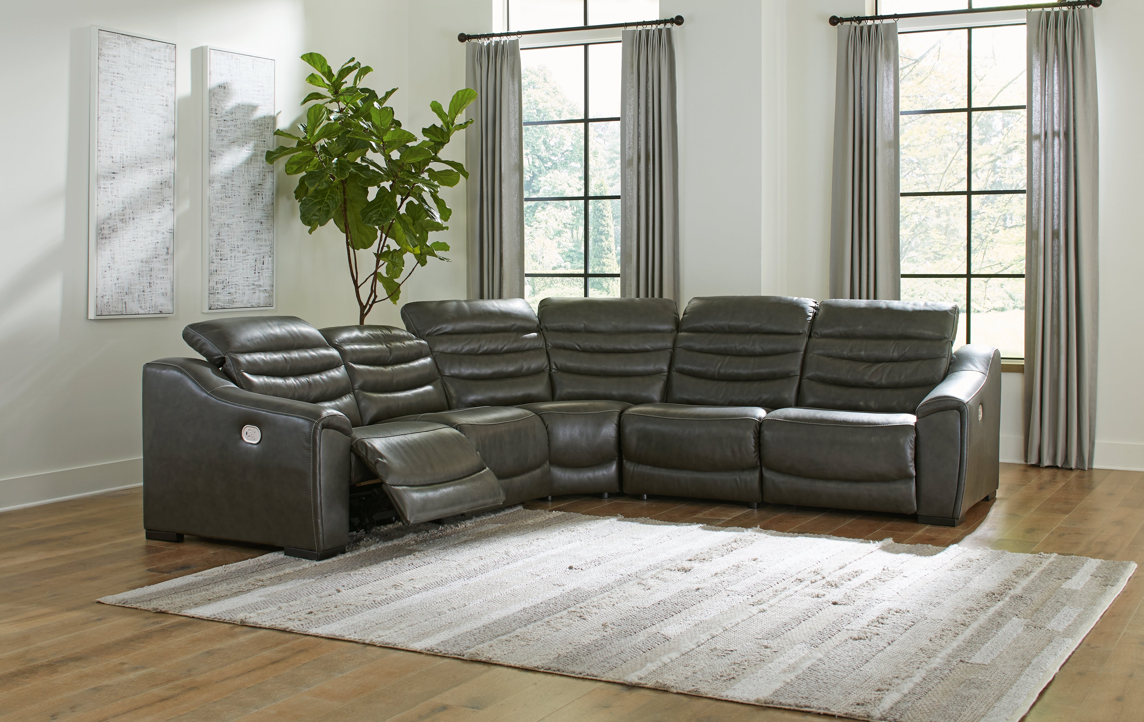Elite Furniture Outlet - Ashley Furniture - Center Line Sectional - 5-Piece Power Reclining Sectional / Dark Gray - U63404S3