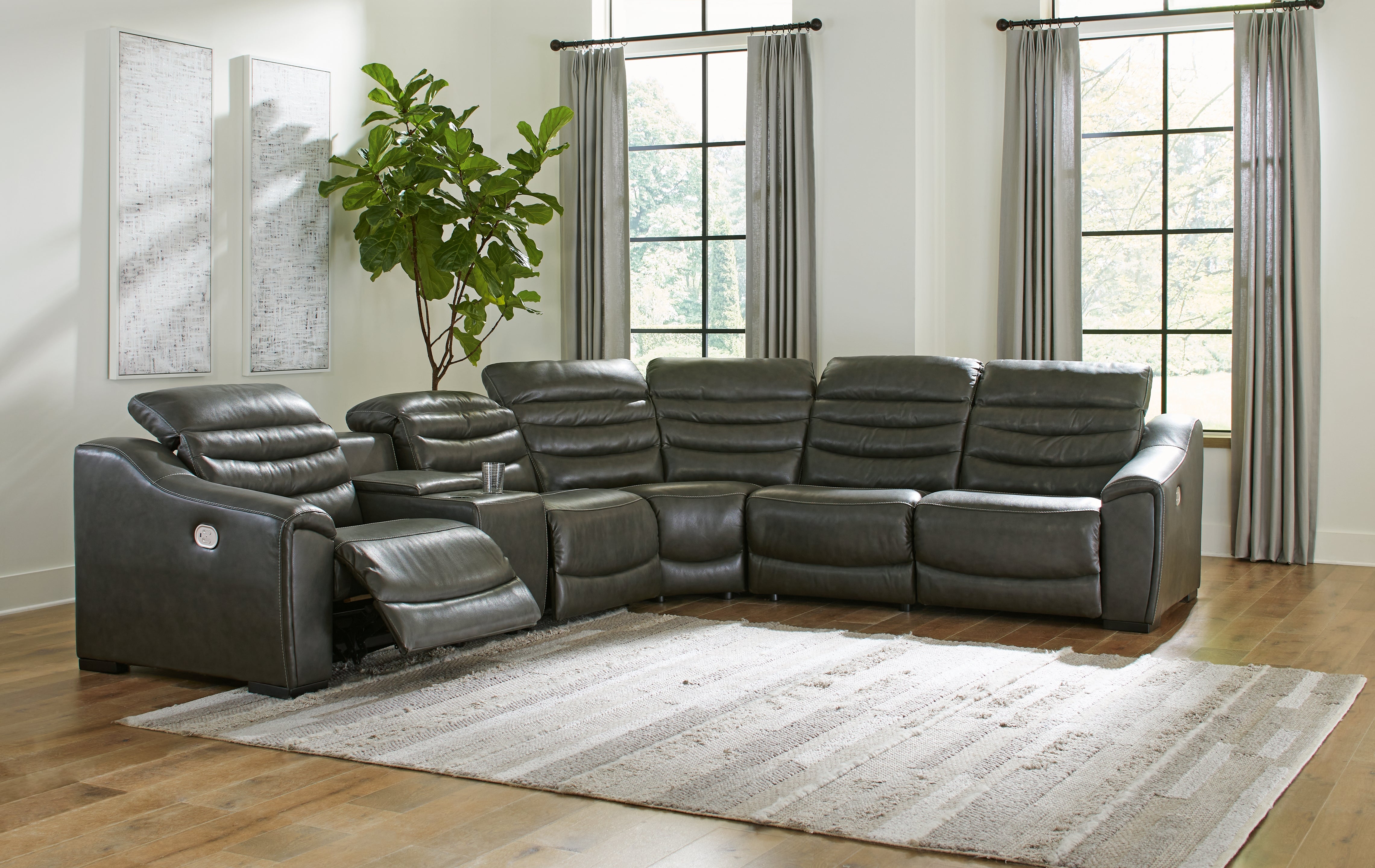 Elite Furniture Outlet - Ashley Furniture - Center Line Sectional - 6-Piece Power Reclining Sectional / Dark Gray - U63404S4