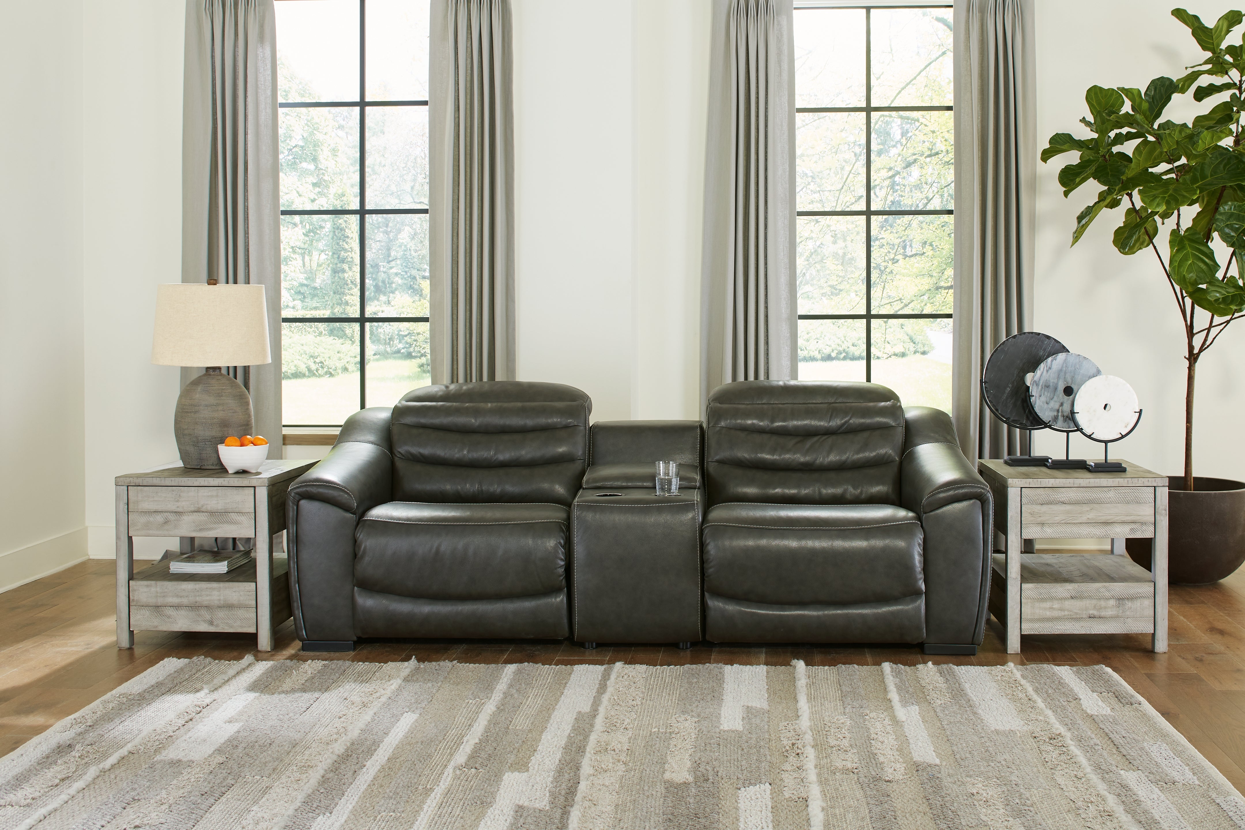 Elite Furniture Outlet - Ashley Furniture - Center Line Sectional - 3-Piece Power Reclining Loveseat with Console / Dark Gray - U63404S2