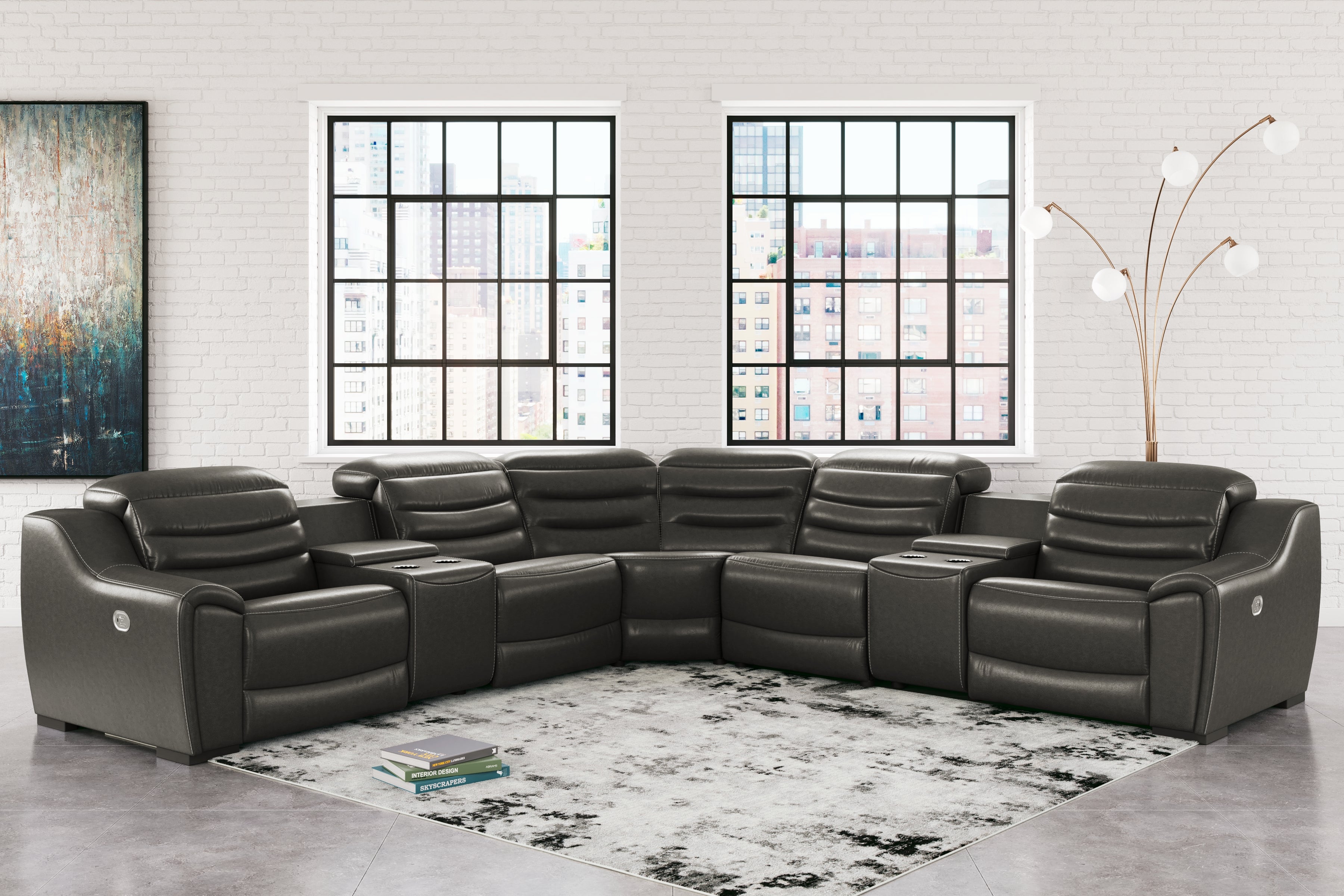 Elite Furniture Outlet - Ashley Furniture - Center Line Sectional - 7-Piece Power Reclining Sectional / Dark Gray - U63404S7