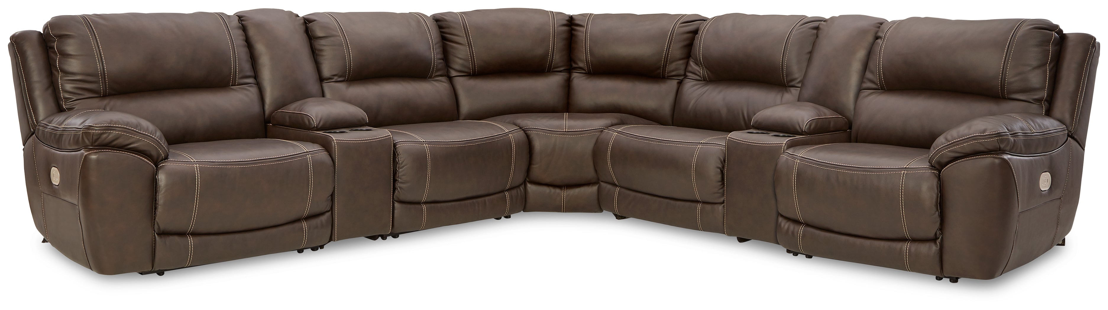 Elite Furniture Outlet - Ashley Furniture - Dunleith Sectional - 7-Piece Power Reclining Sectional / Chocolate - U71604S7