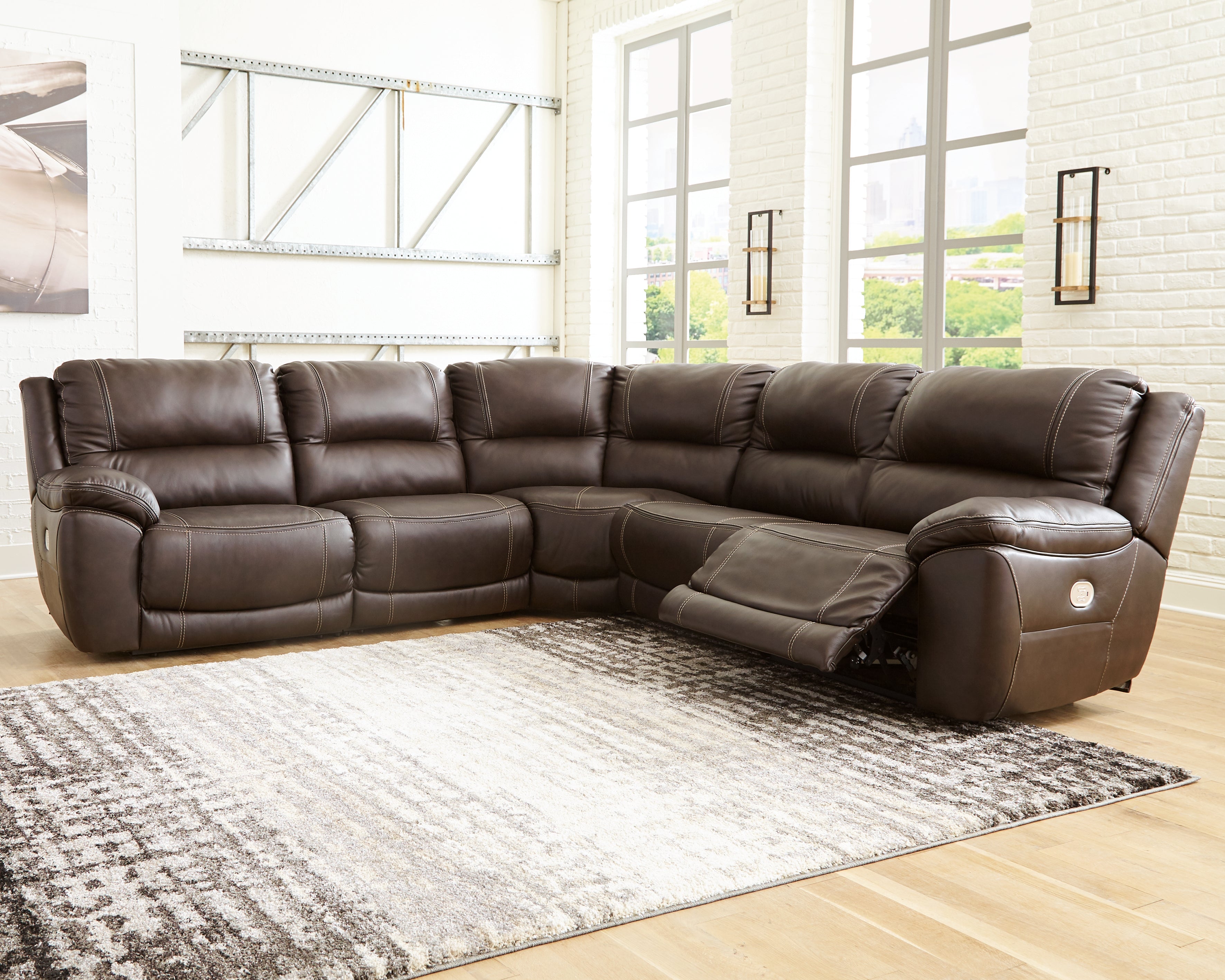 Elite Furniture Outlet - Ashley Furniture - Dunleith Sectional - 5-Piece Power Reclining Sectional / Chocolate - U71604S1
