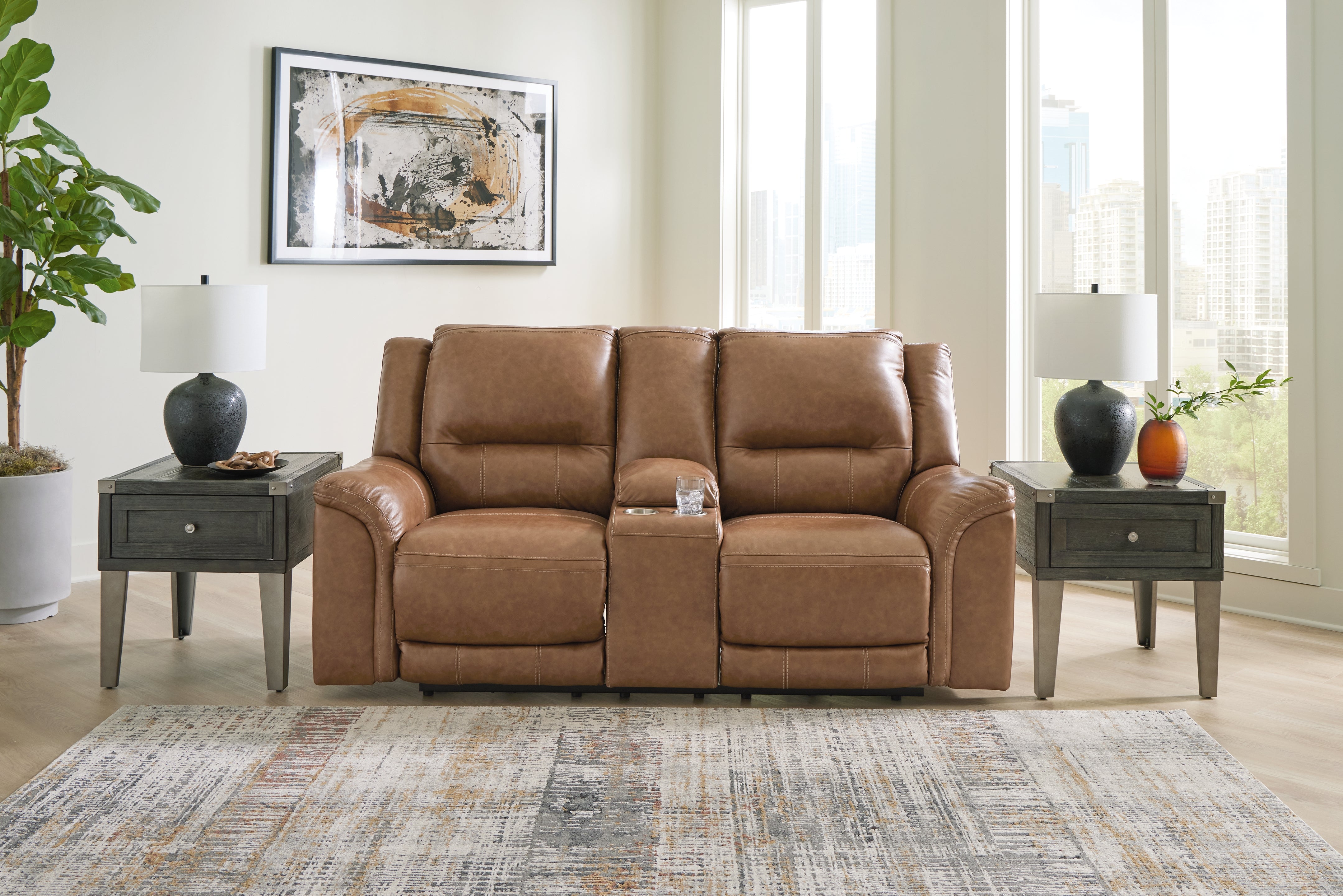 Elite Furniture Outlet - Ashley Furniture - Trasimeno Living Room - PWR REC Loveseat/CON/ADJ HDRST / Caramel - U8281518