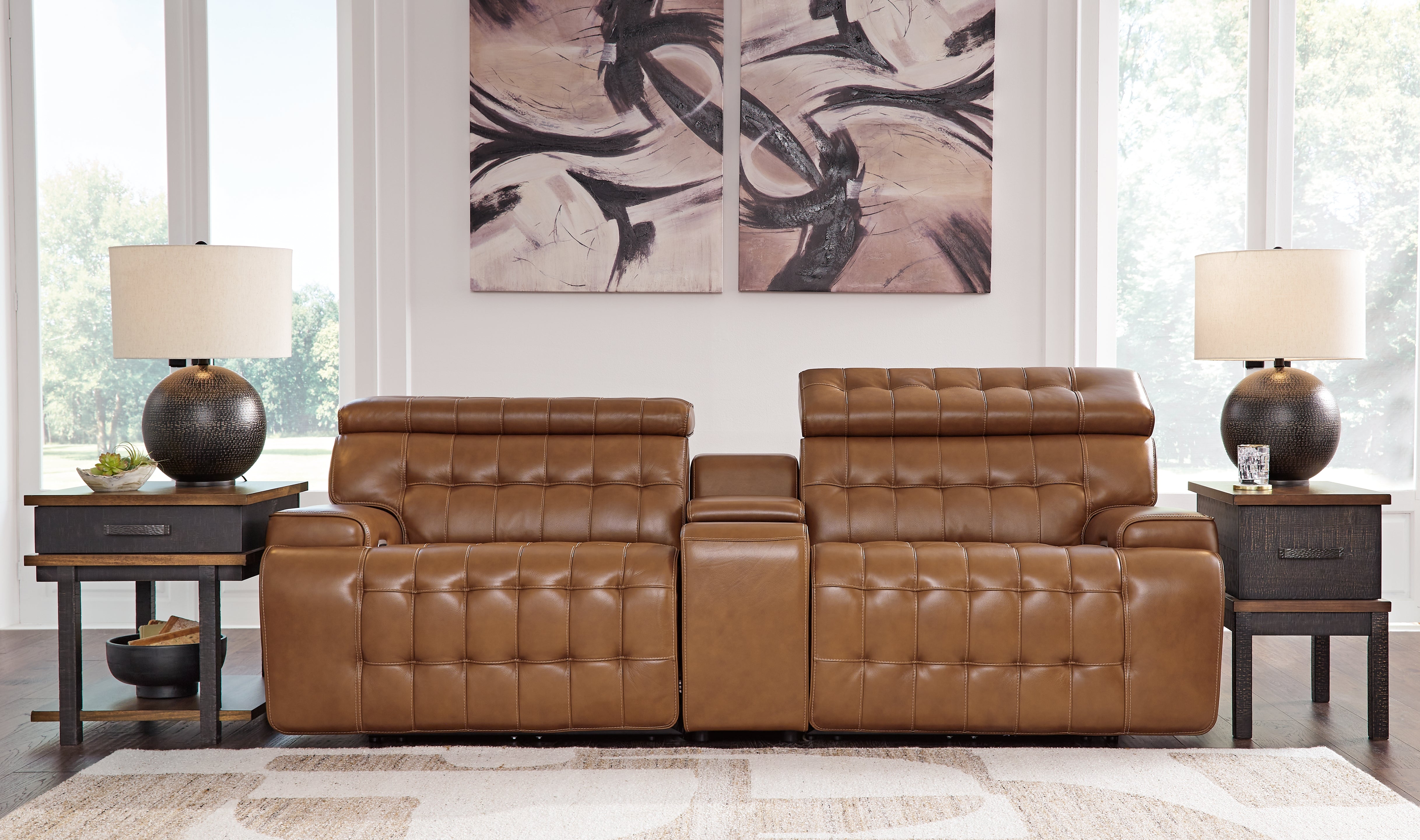 Elite Furniture Outlet - Ashley Furniture - Temmpton Sectional - 3-Piece Power Reclining Sectional Loveseat with Console / Chocolate - U92708S2
